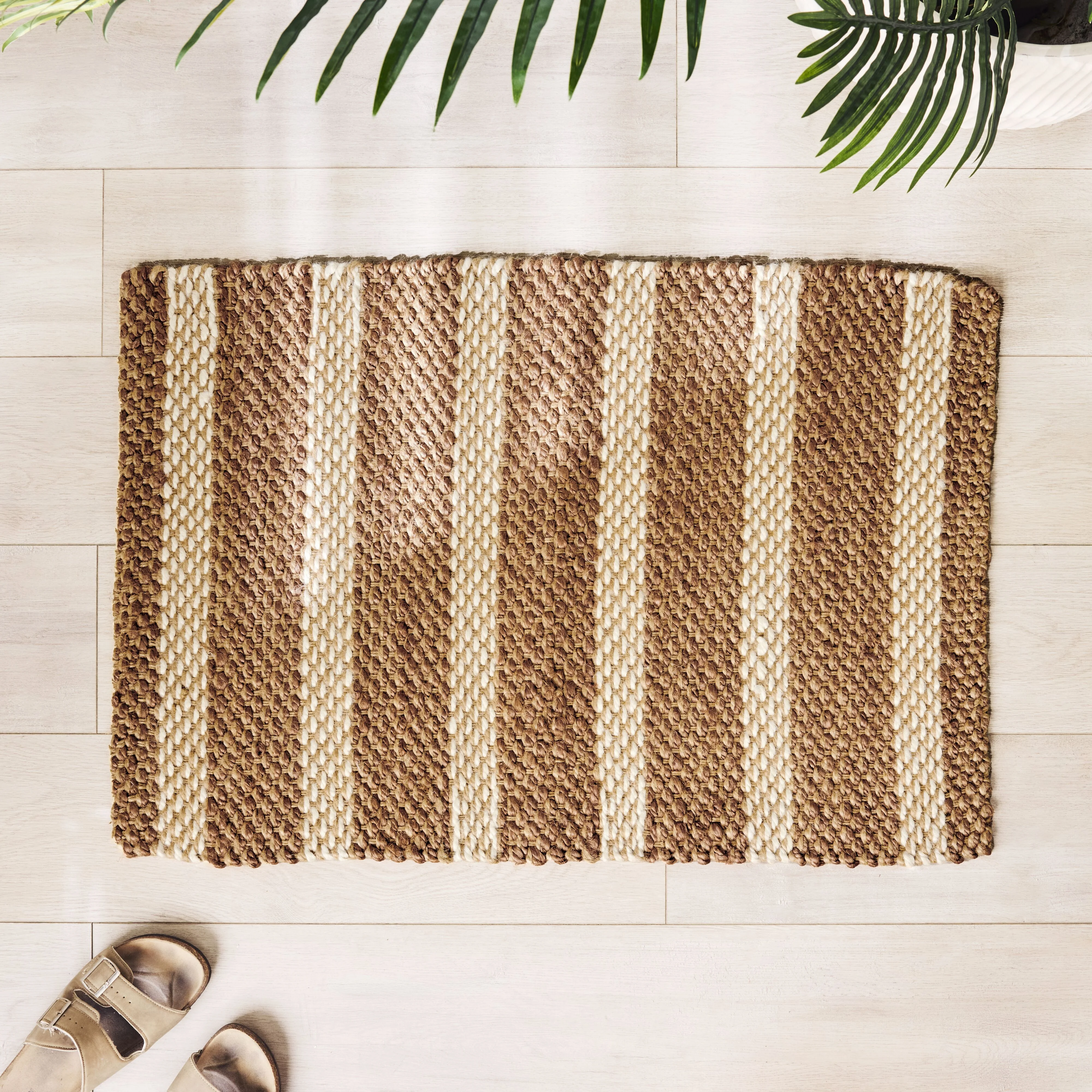 Natural Cream Stripe Jute Doormat 90cm - Image 3
