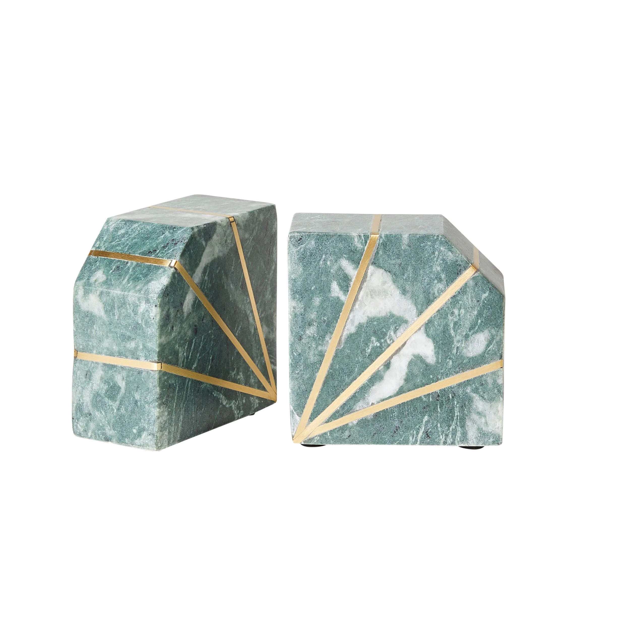 Naxian Pair Of Bookends With Brass Inlay Green Marble 20.5x5x10cm - Image 2