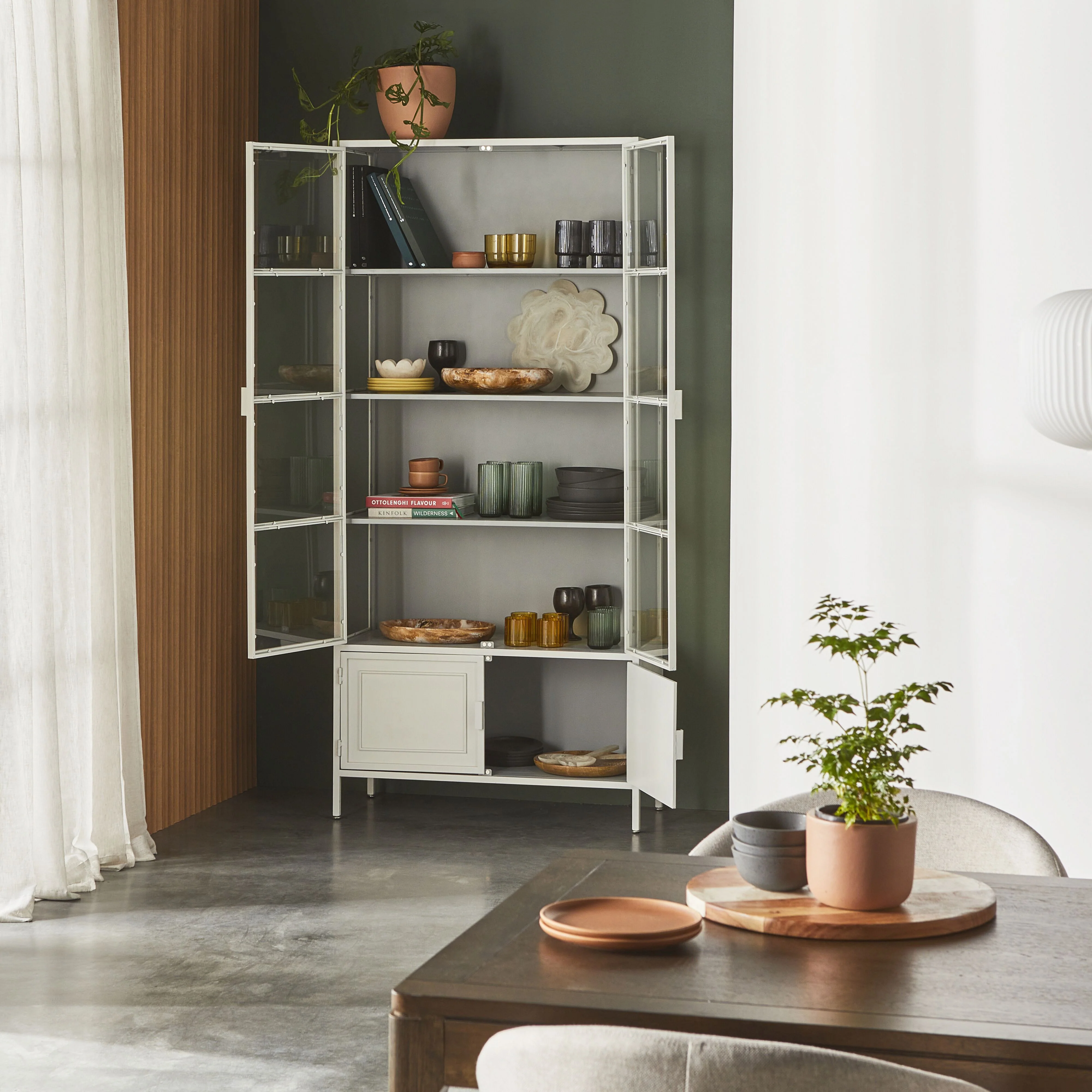 Nero 4 Door Display Cabinet 201 x 92cm White & Grey - Image 10