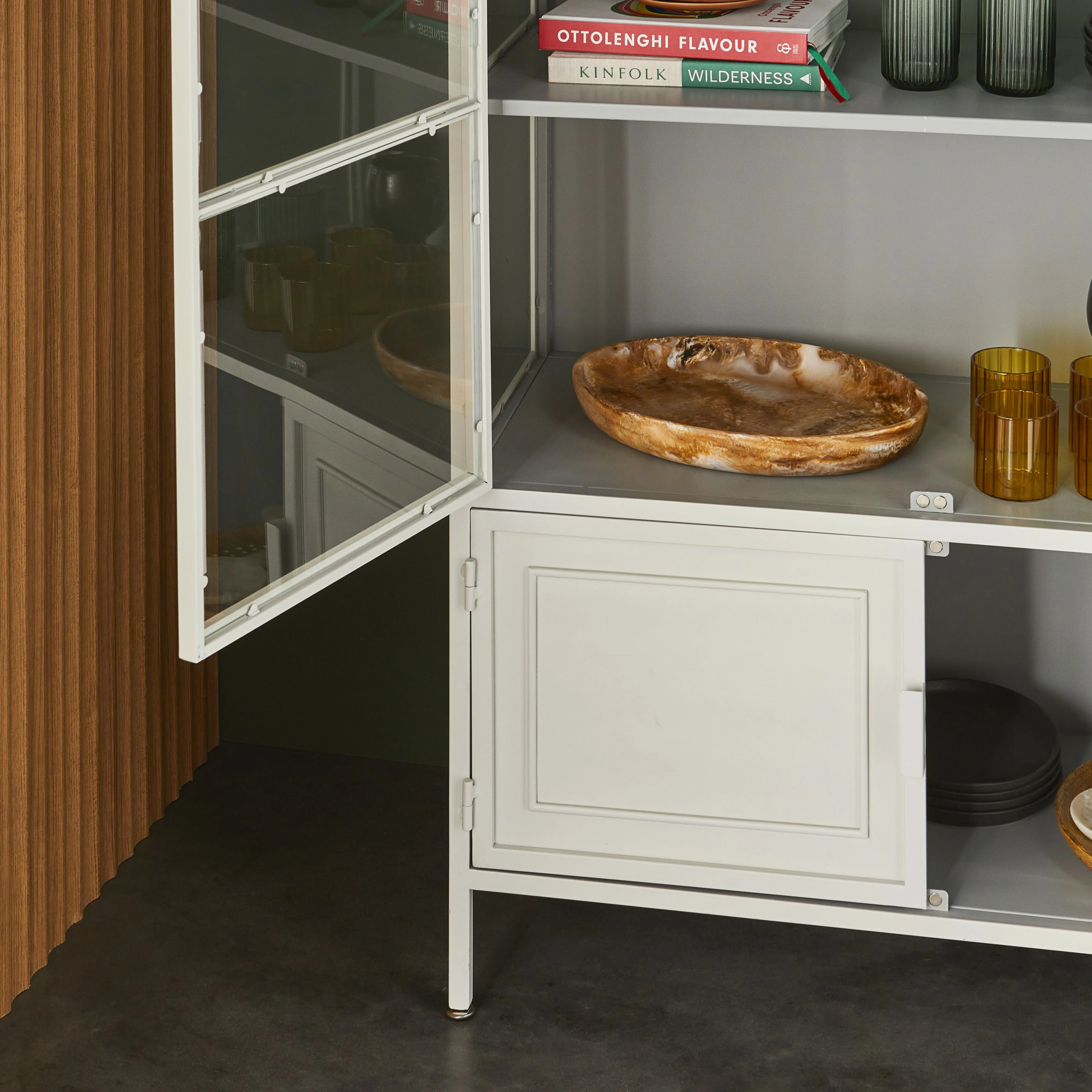 Nero 4 Door Display Cabinet 201 x 92cm White & Grey - Image 11