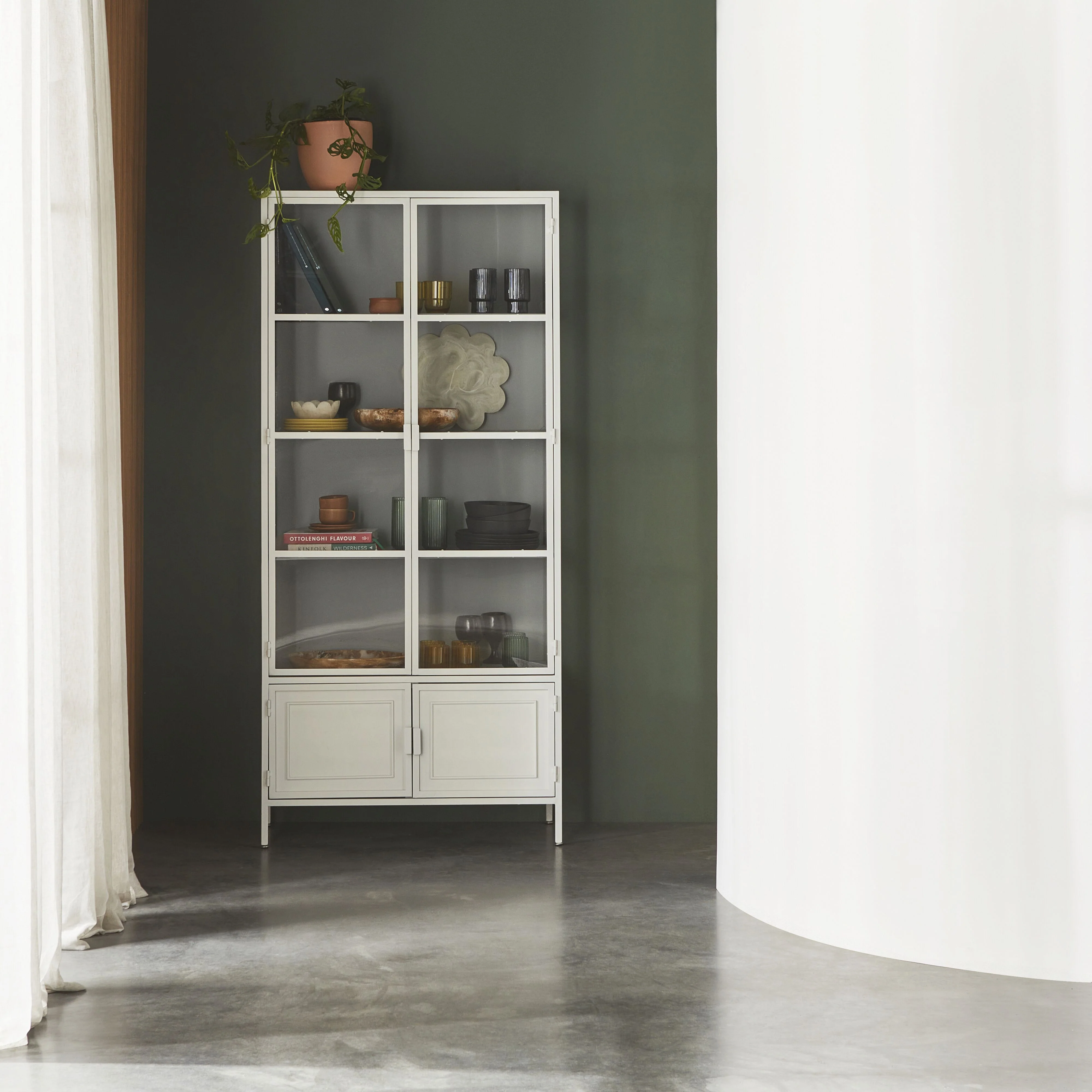 Nero 4 Door Display Cabinet 201 x 92cm White & Grey - Image 8