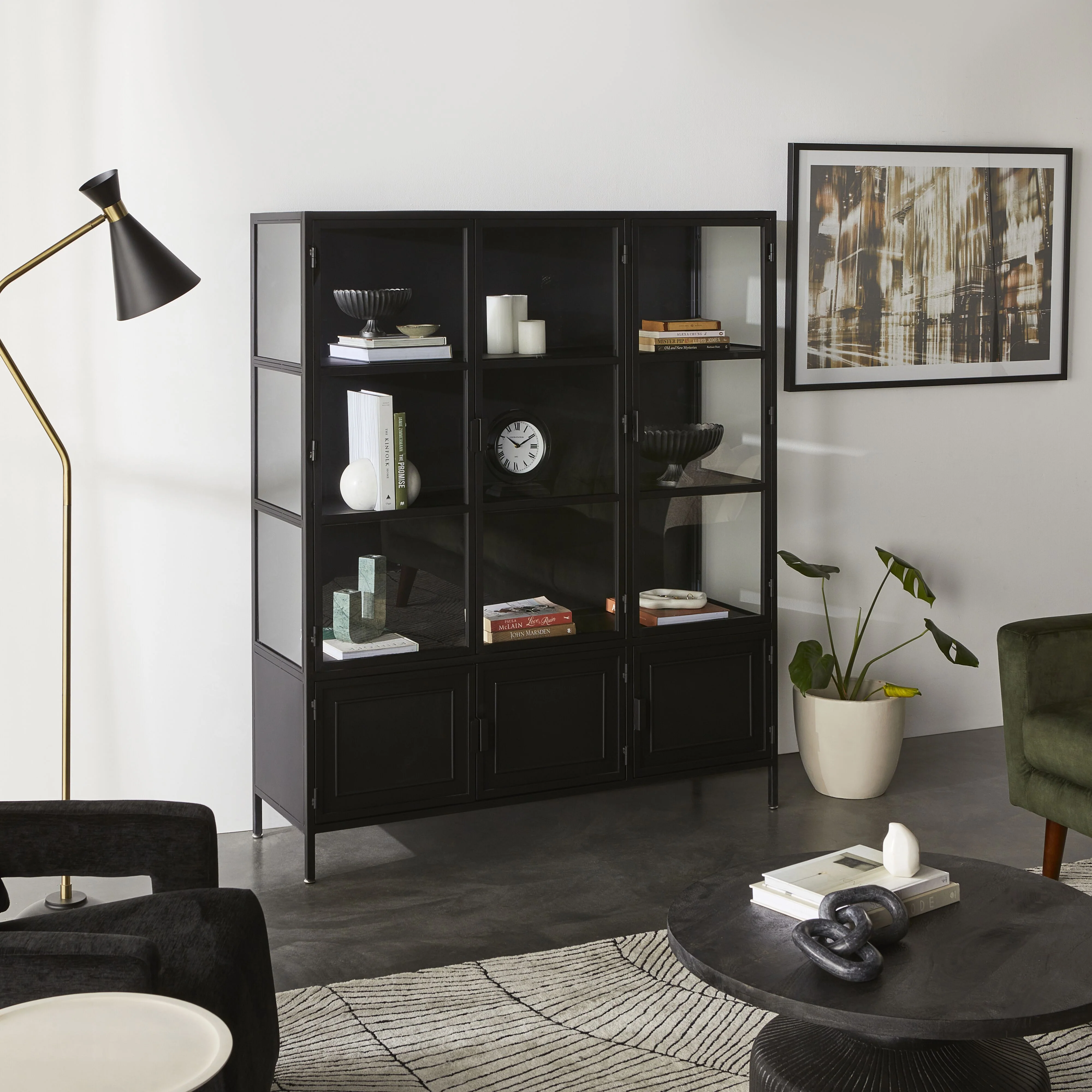 Nero 6 Door Display Cabinet 135 x 40 x 160cm Black - Image 9