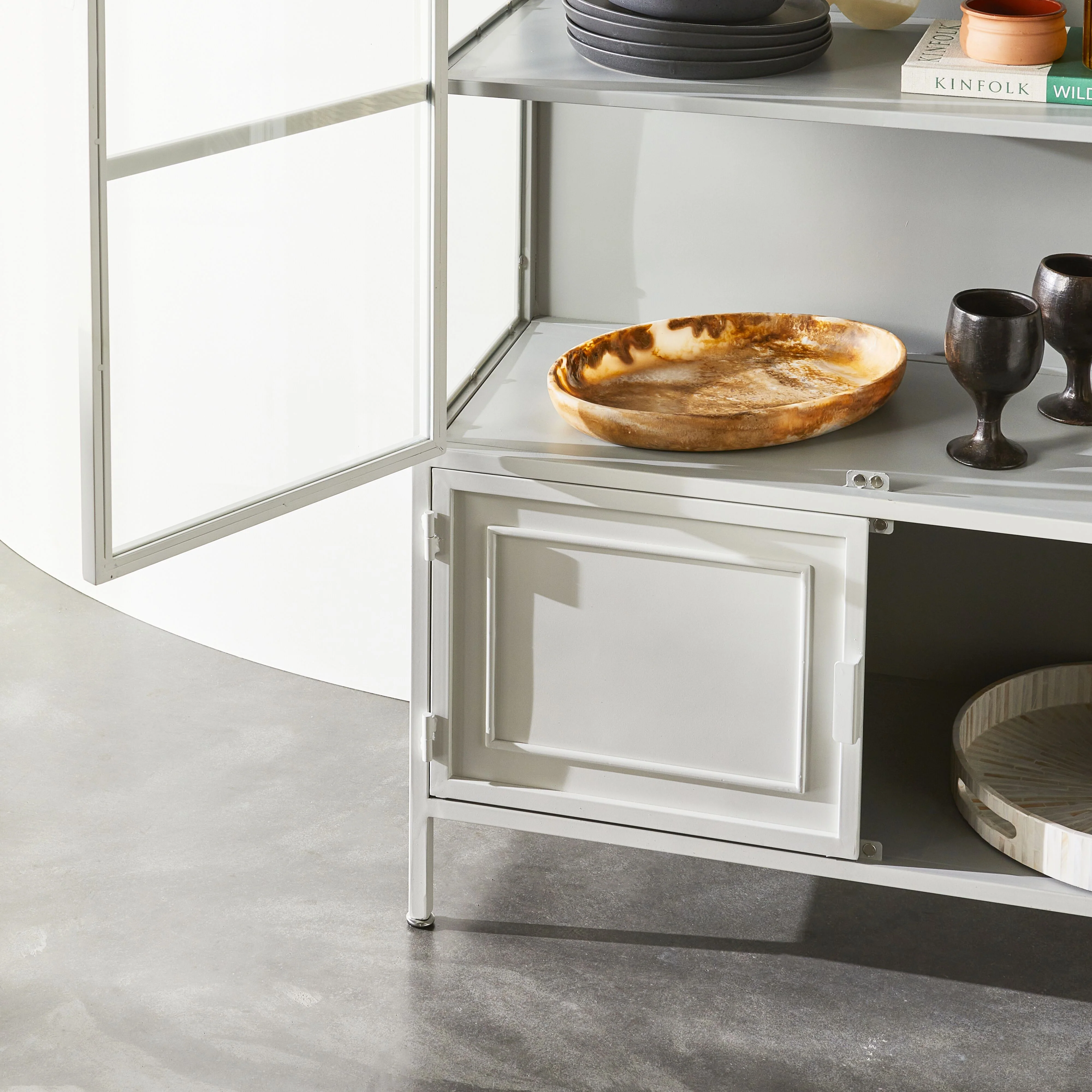 Nero 6 Door Display Cabinet 135 x 40 x 160cm White & Grey - Image 13