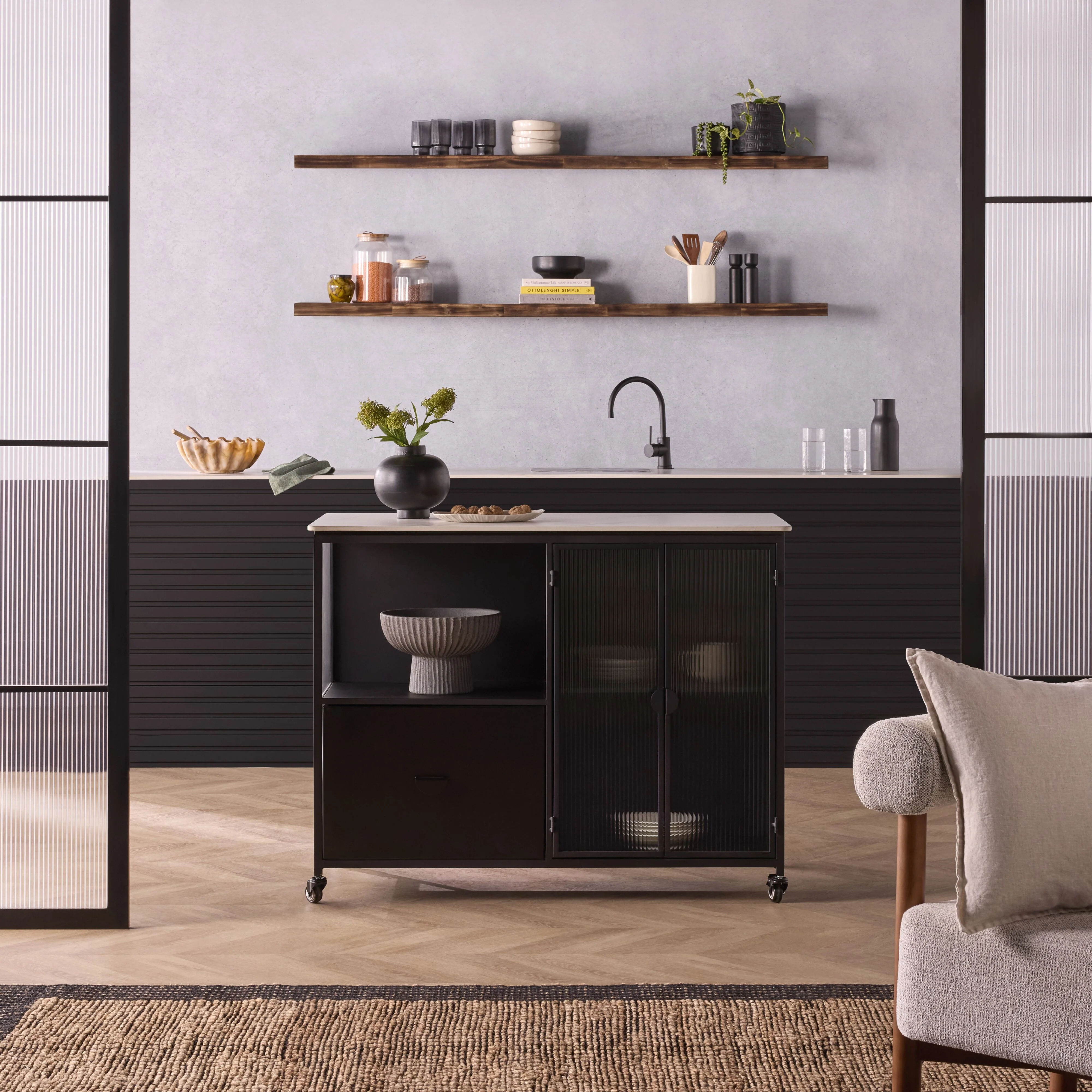 Nero Kitchen Island Bench with Drawer Black 120cm - Image 11