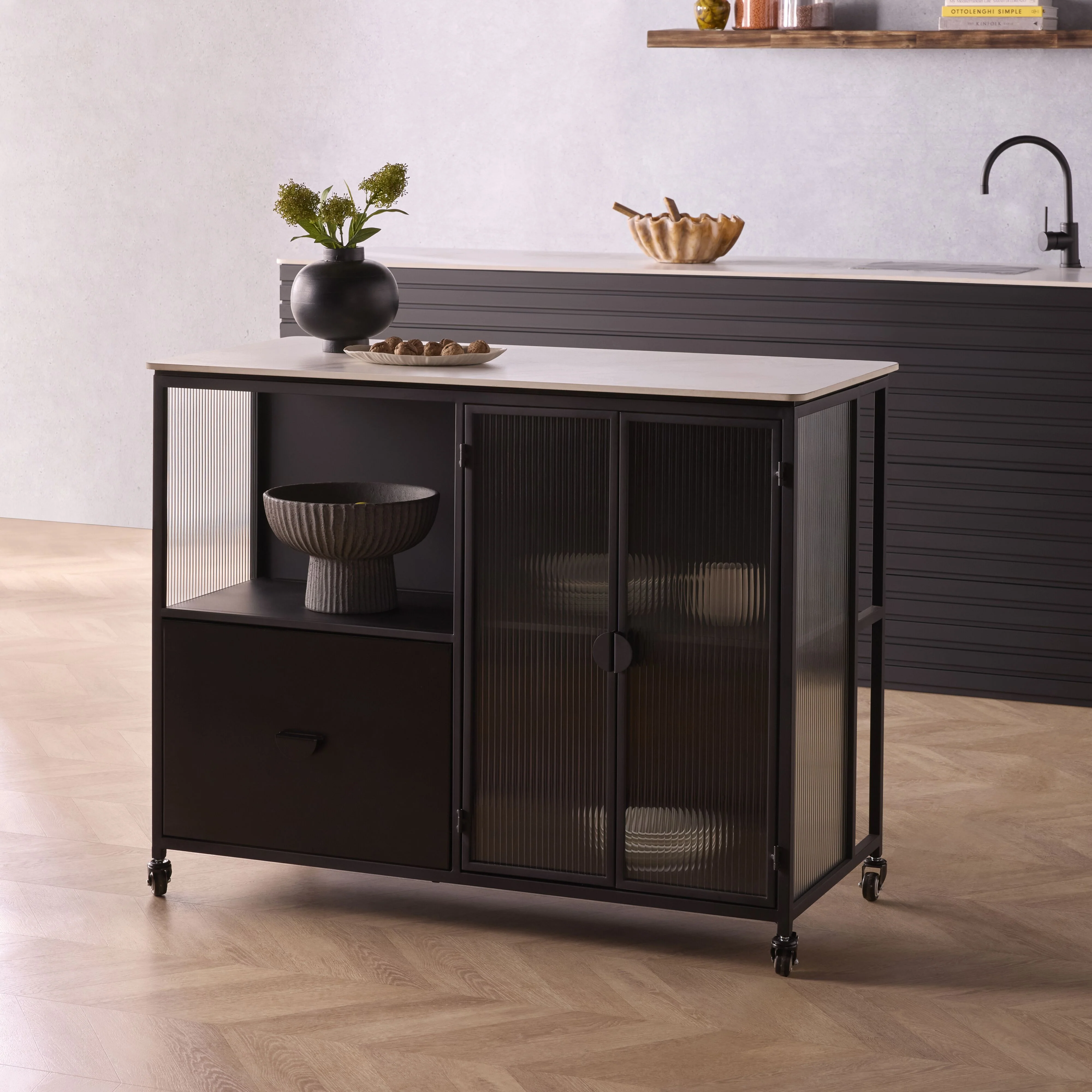Nero Kitchen Island Bench with Drawer Black 120cm - Image 12