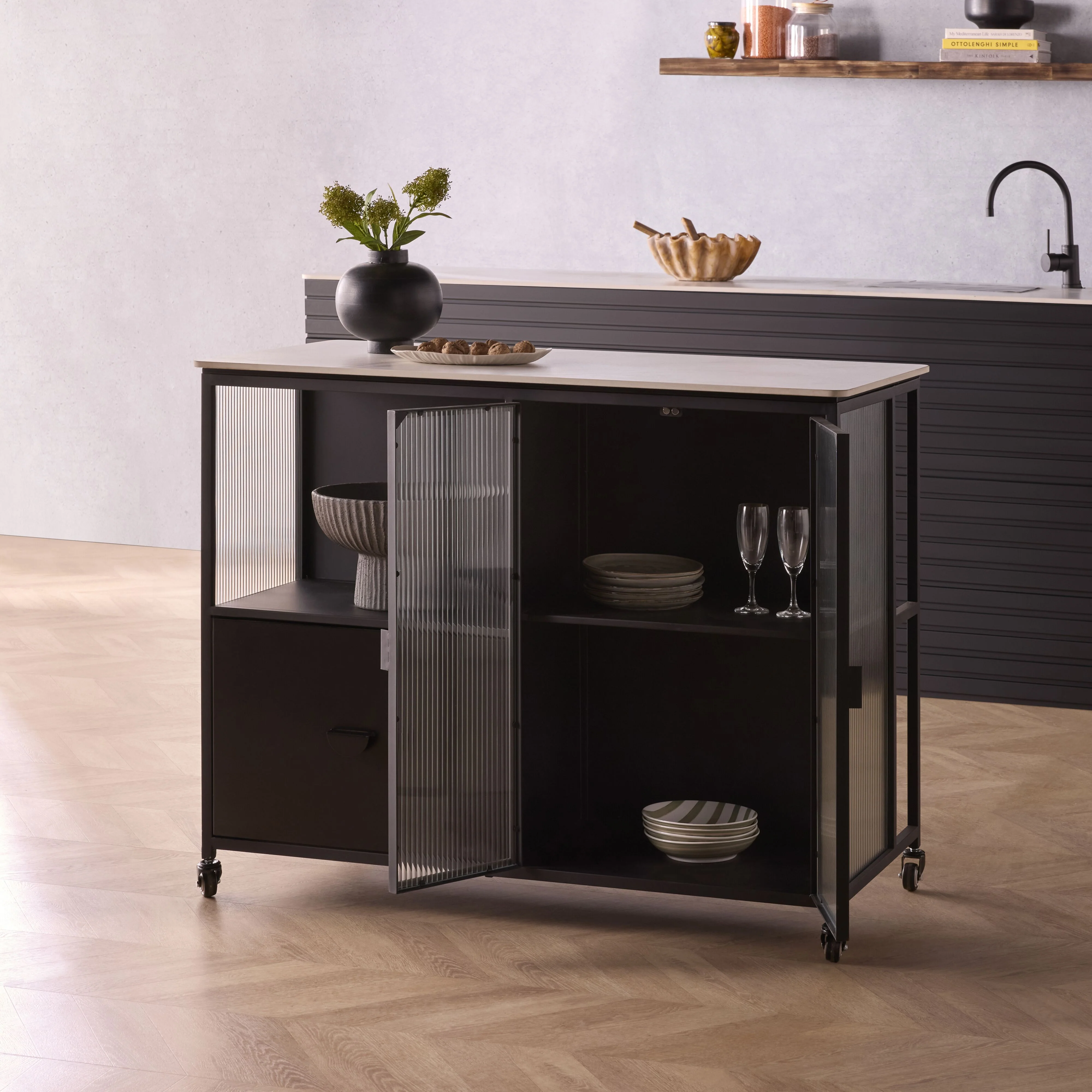 Nero Kitchen Island Bench with Drawer Black 120cm - Image 13