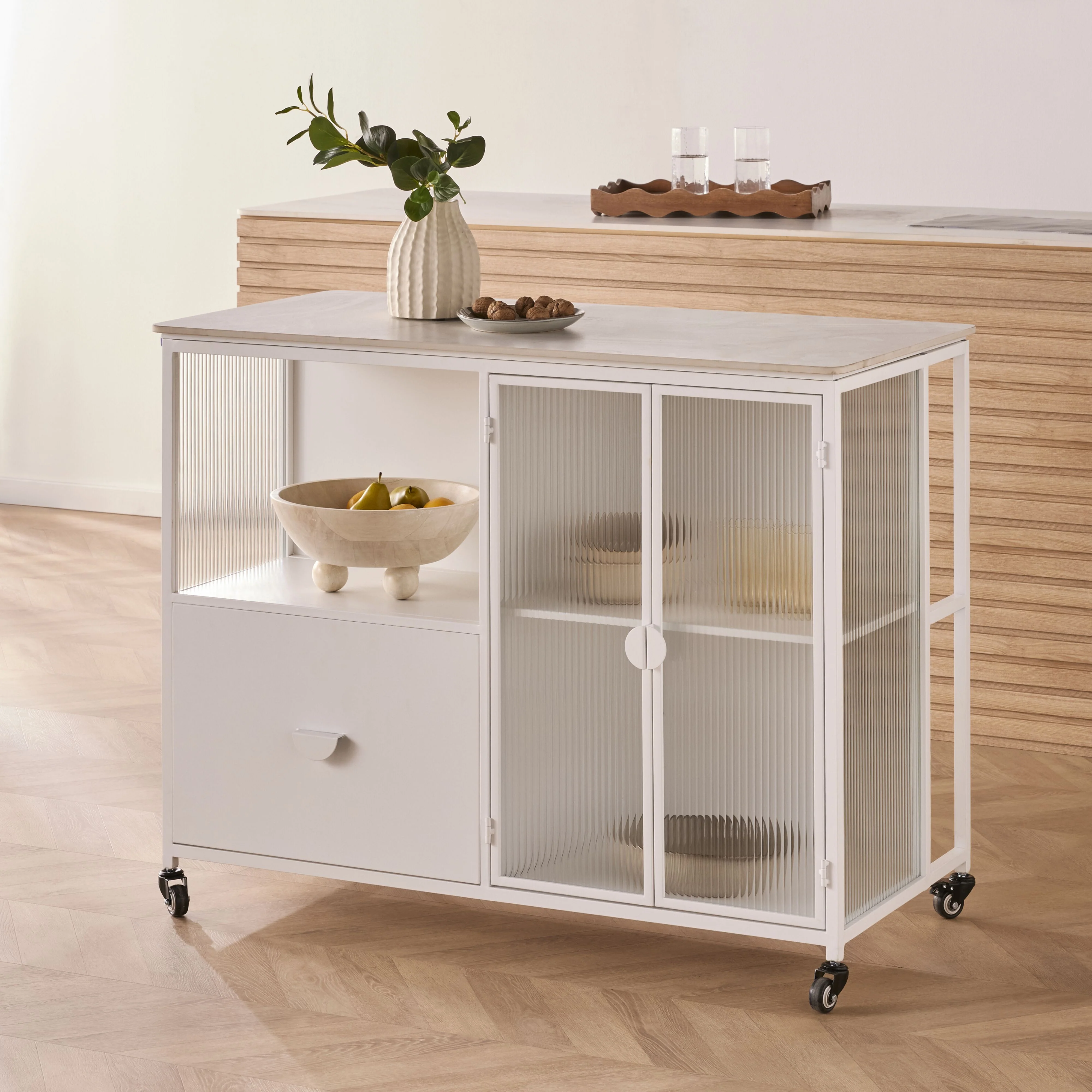 Nero Kitchen Island Bench with Drawer White 120cm - Image 11