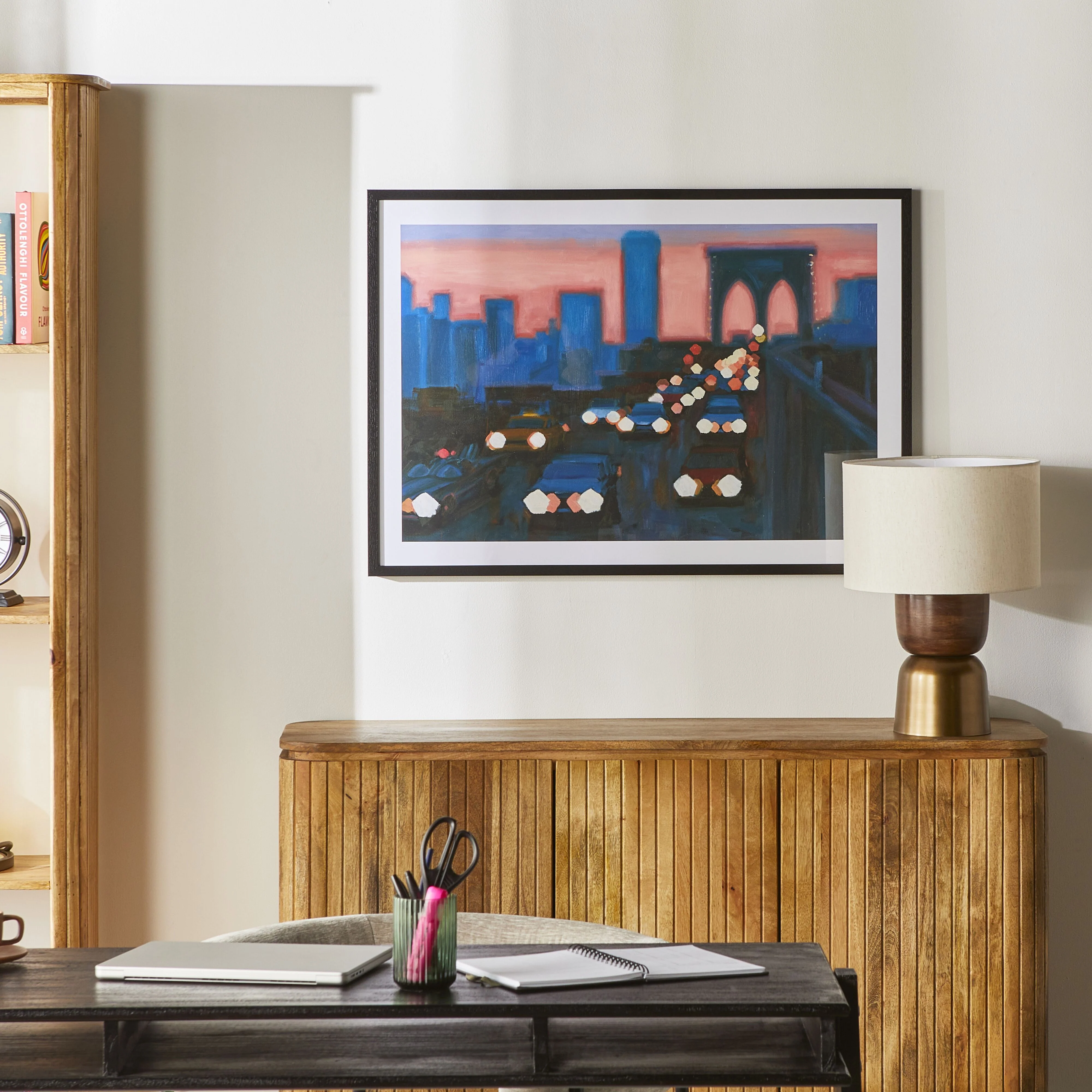 New York At Dusk Framed Glass Print 102.8x72.8cm - Image 4