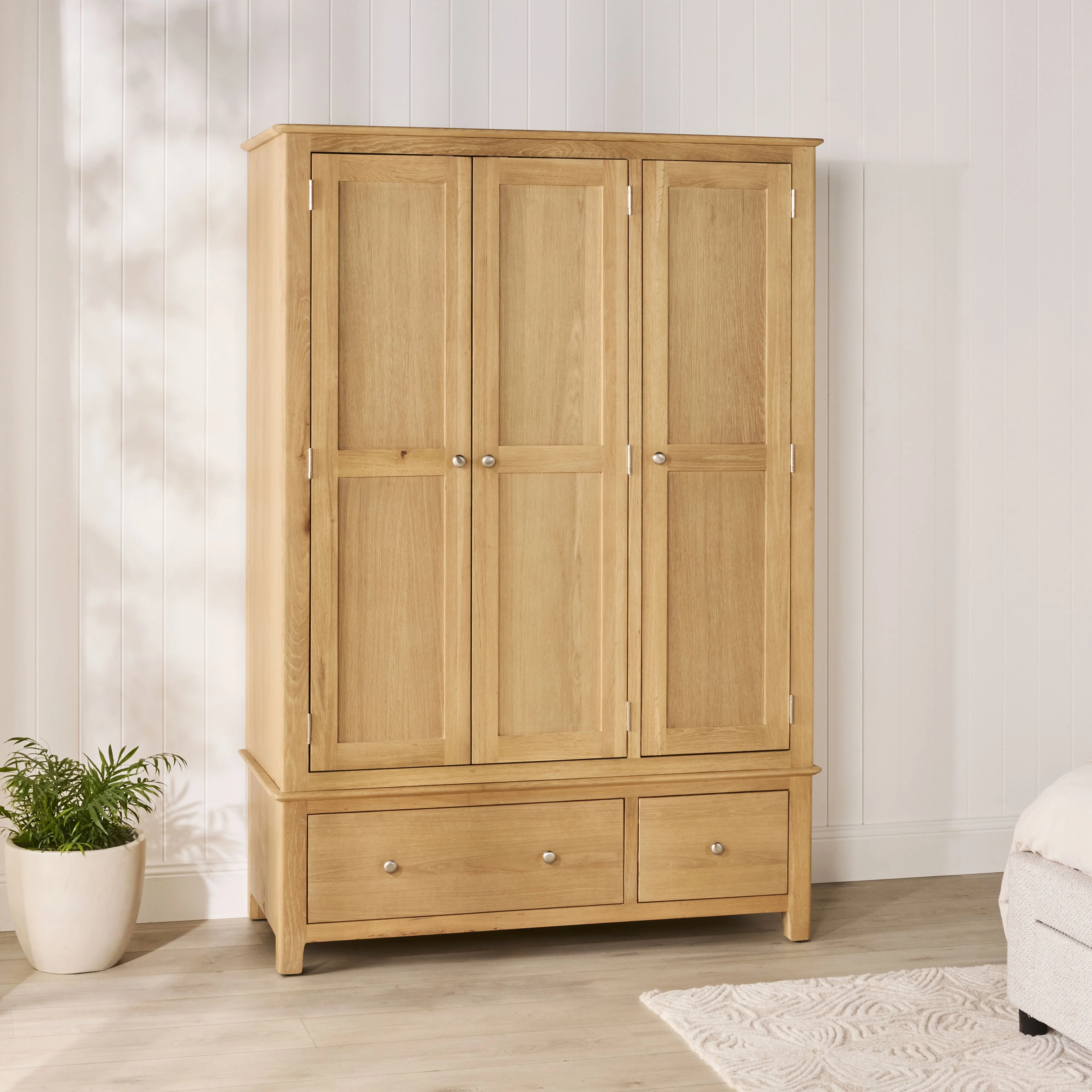 Oakridge 2 Drawer 3 Door Wardrobe Light Oak - Image 8