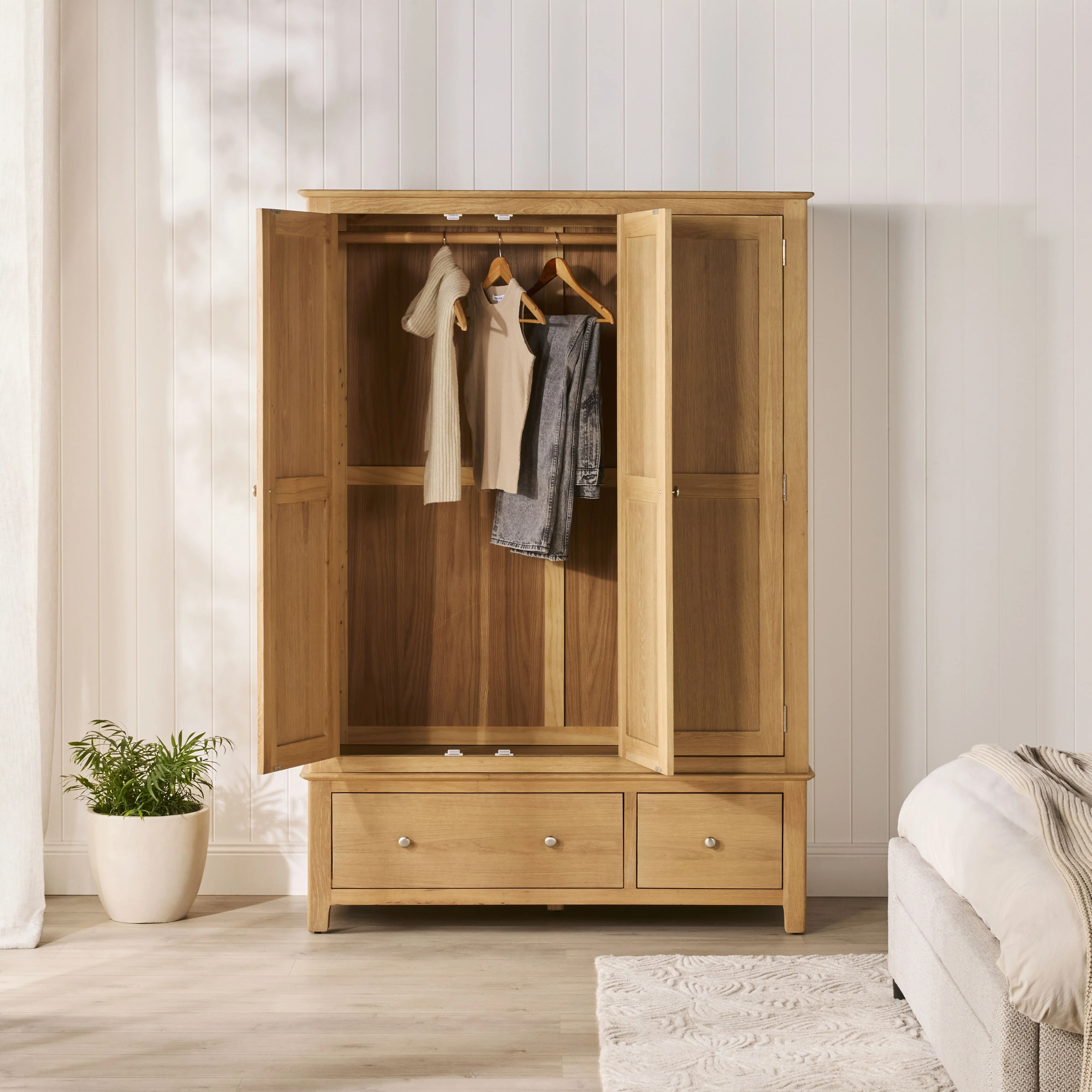 Oakridge 2 Drawer 3 Door Wardrobe Light Oak - Image 9