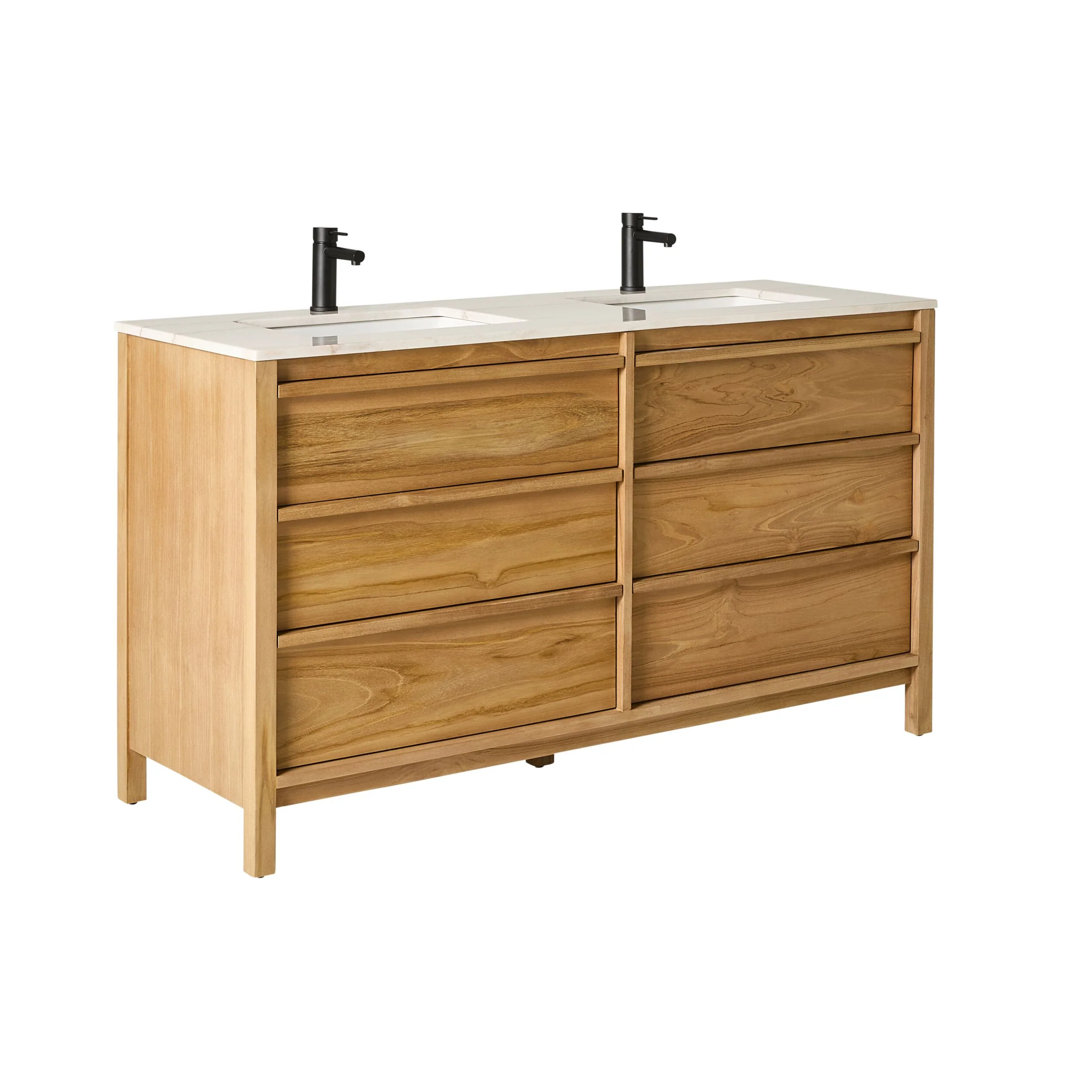 Oliver Double Bathroom Vanity Teak with Stone Top 1510mm Package - Image 2