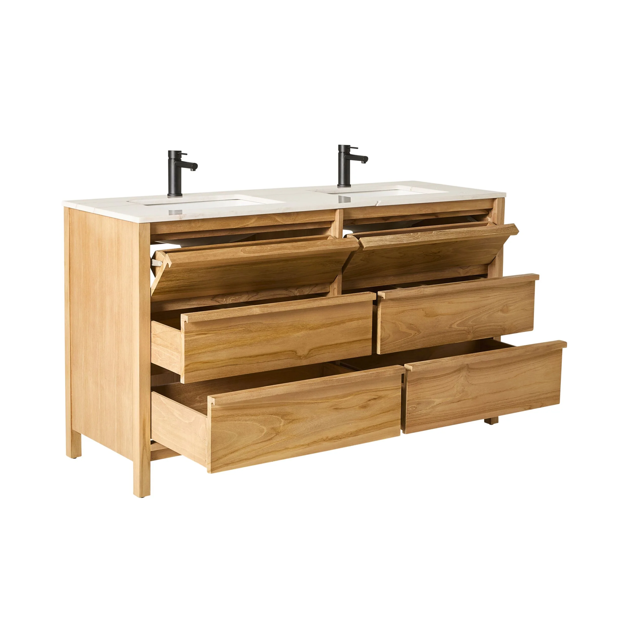Oliver Double Bathroom Vanity Teak with Stone Top 1510mm Package - Image 3