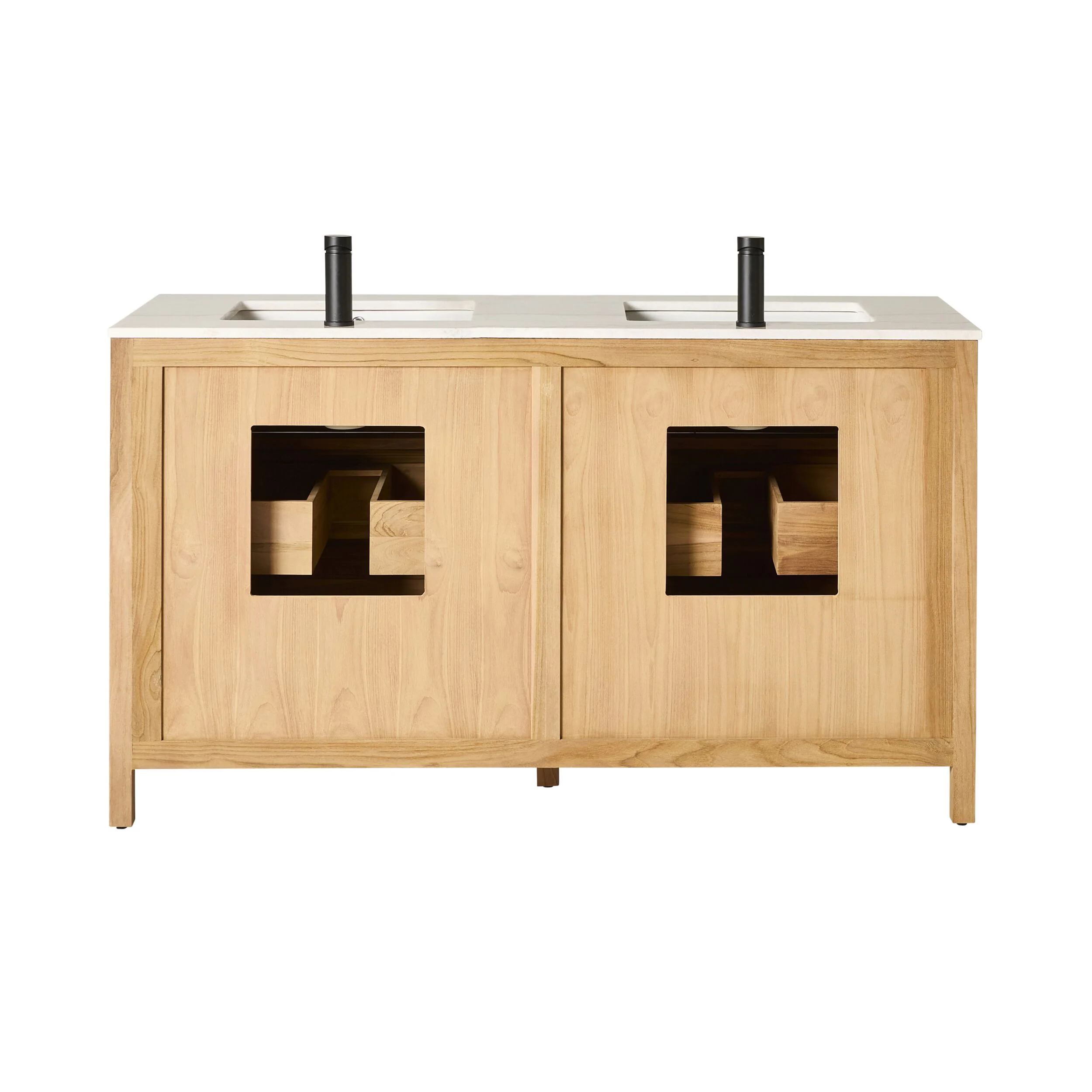 Oliver Double Bathroom Vanity Teak with Stone Top 1510mm Package - Image 5