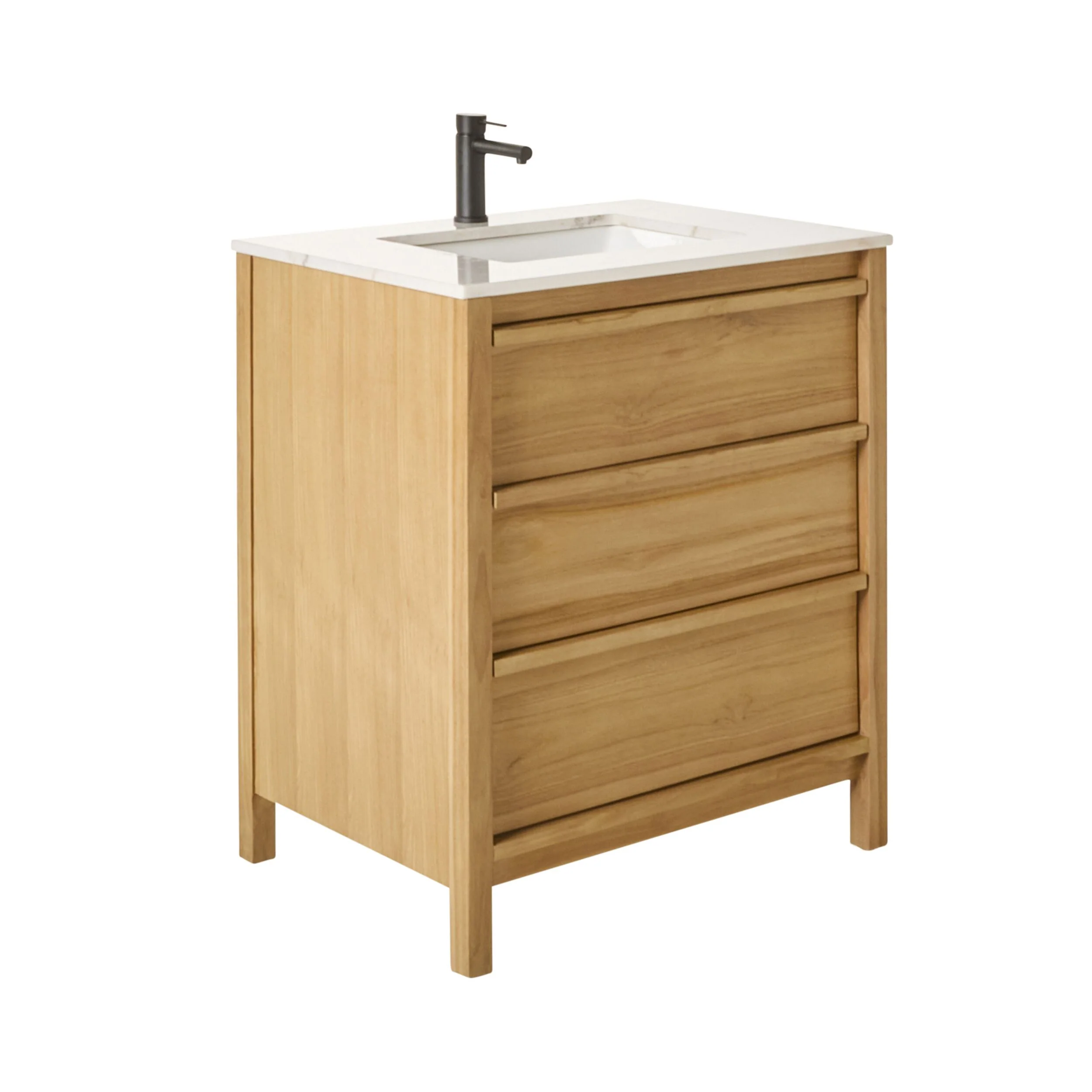 Oliver Single Bathroom Vanity Teak with Stone Top 760mm Package - Image 2
