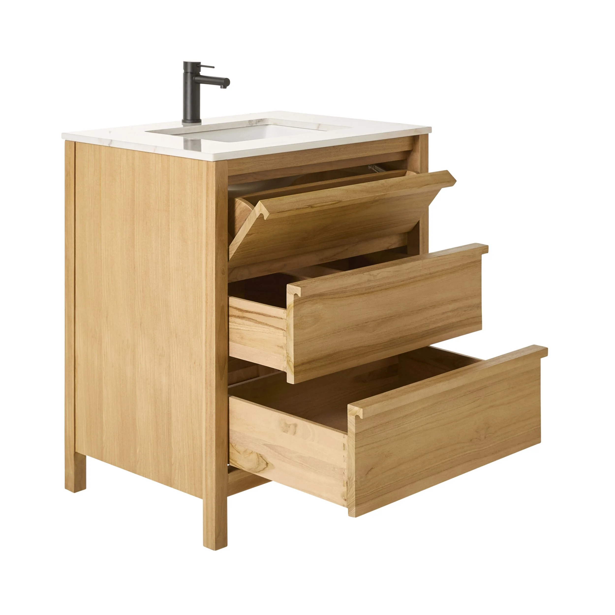 Oliver Single Bathroom Vanity Teak with Stone Top 760mm Package - Image 3