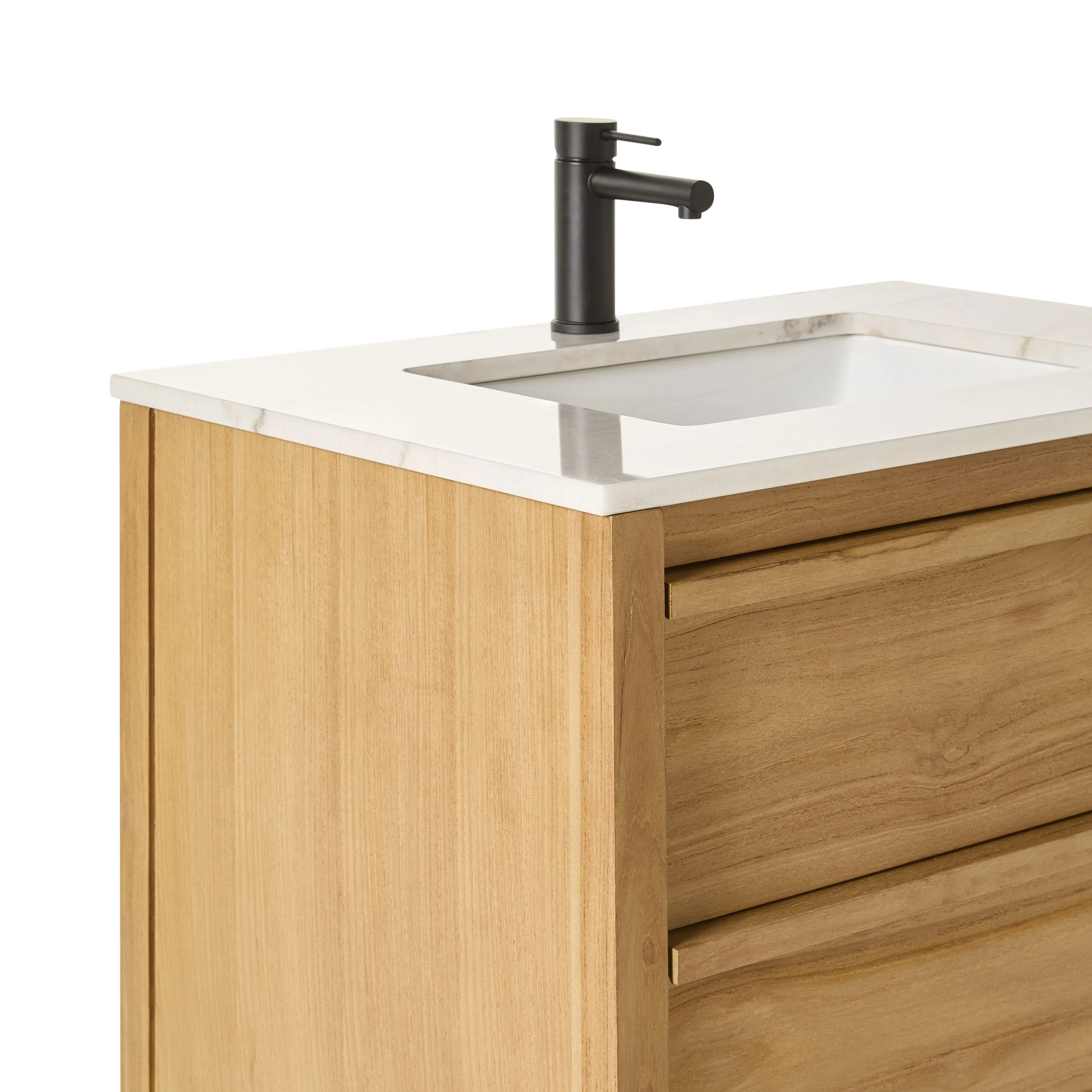 Oliver Single Bathroom Vanity Teak with Stone Top 760mm Package - Image 6