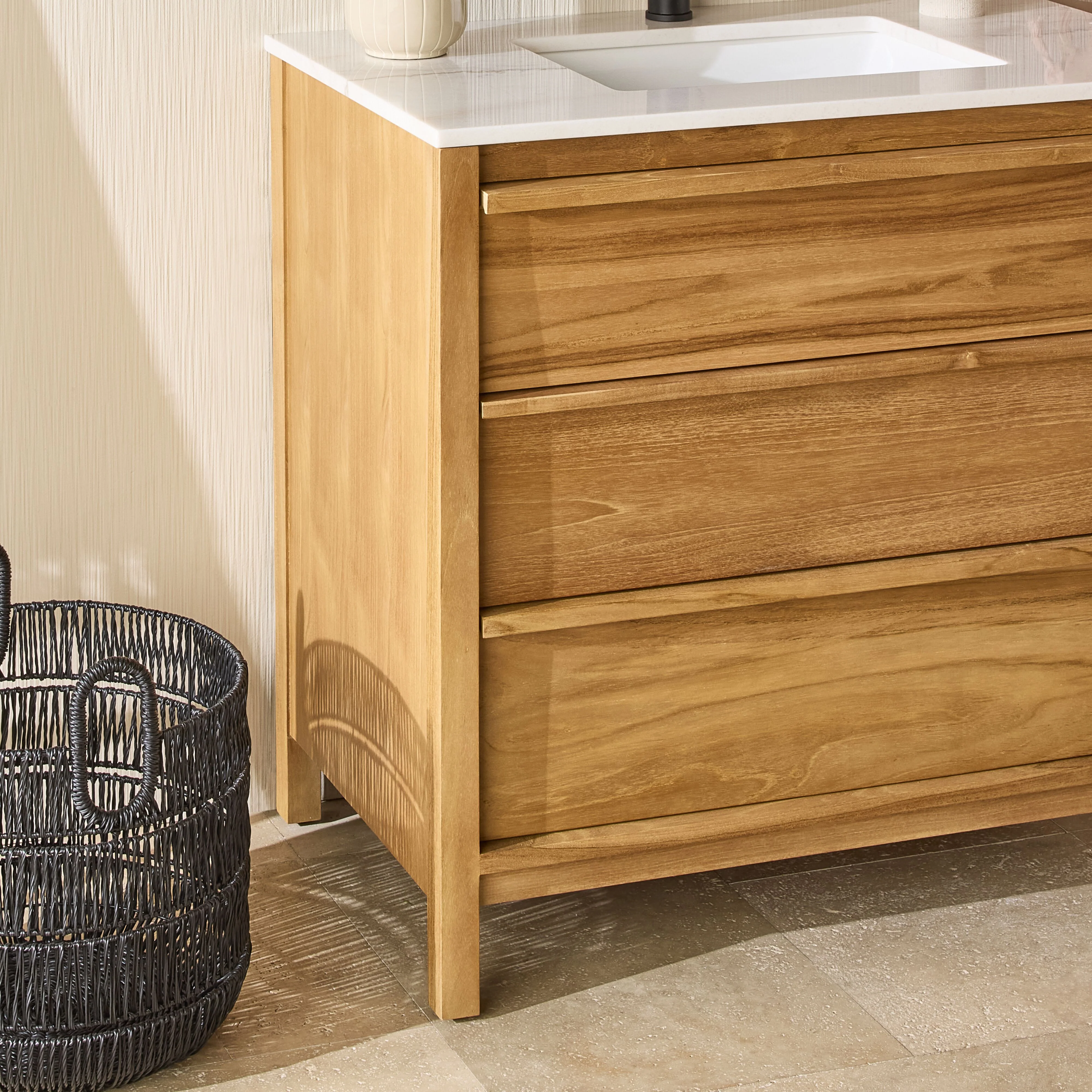 Oliver Single Bathroom Vanity Teak with Stone Top 910mm Package - Image 10