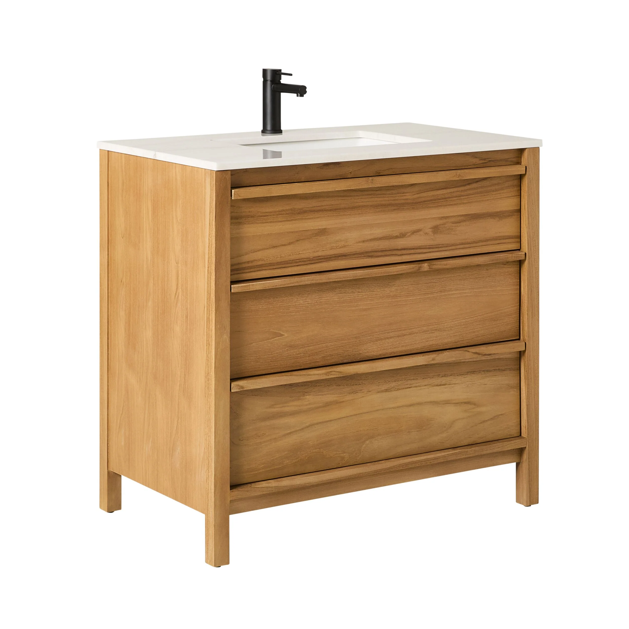 Oliver Single Bathroom Vanity Teak with Stone Top 910mm Package - Image 2