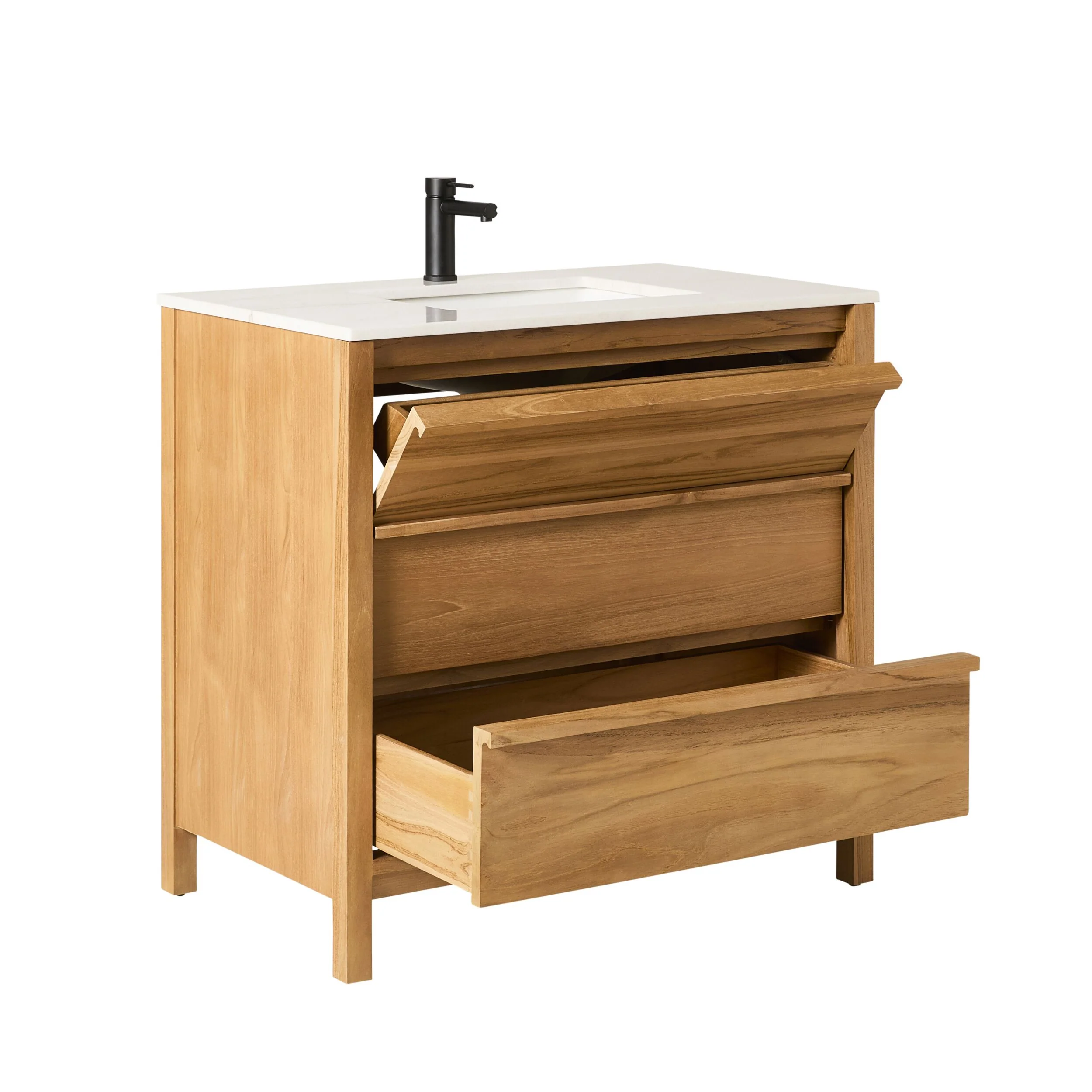 Oliver Single Bathroom Vanity Teak with Stone Top 910mm Package - Image 3