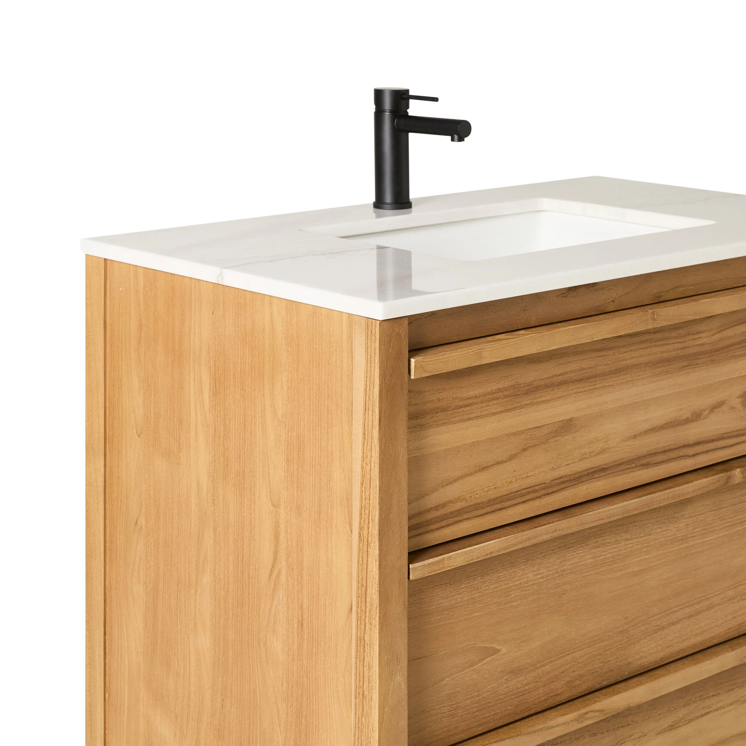 Oliver Single Bathroom Vanity Teak with Stone Top 910mm Package - Image 7