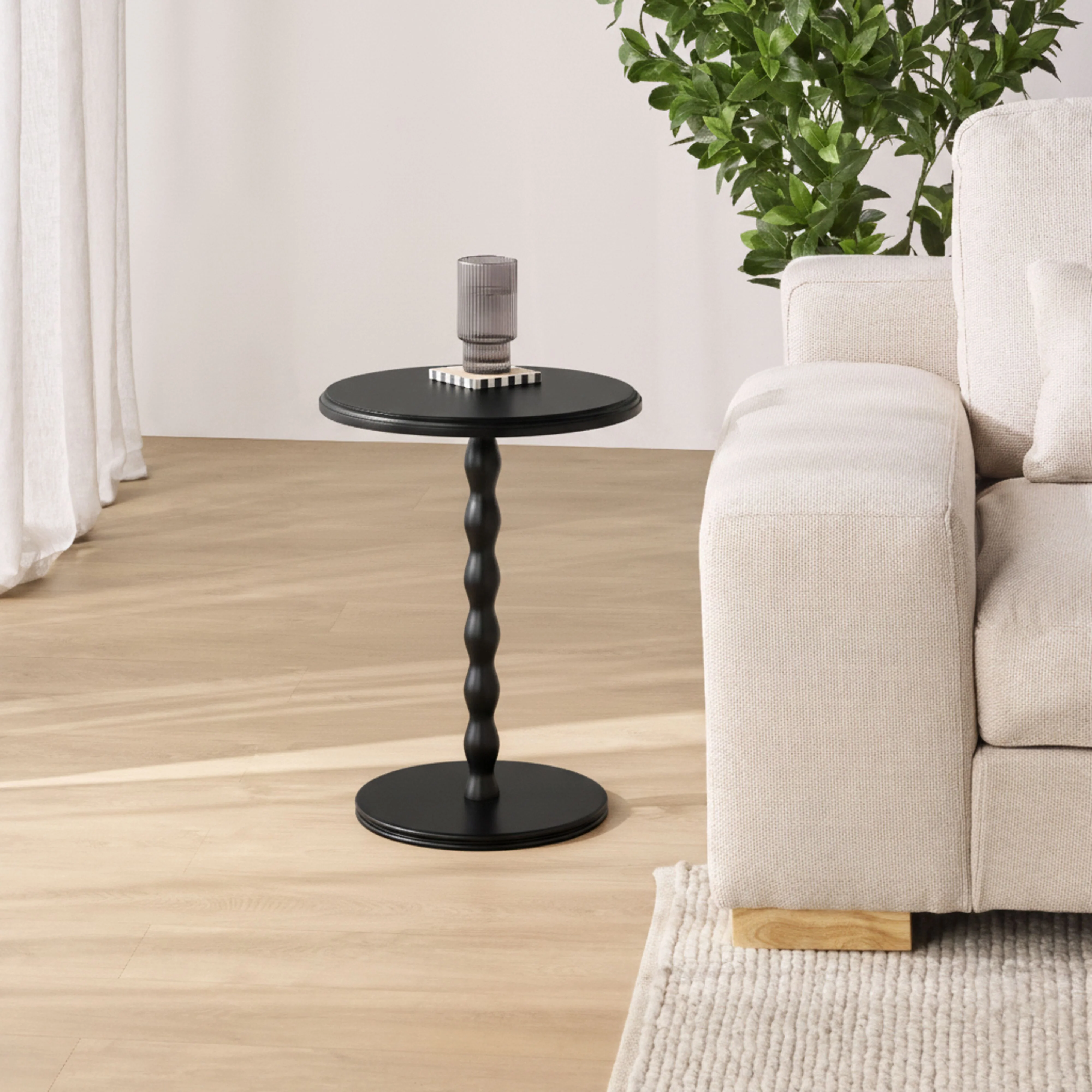 Orla Bobbin Pedestal Side Table Black - Image 3