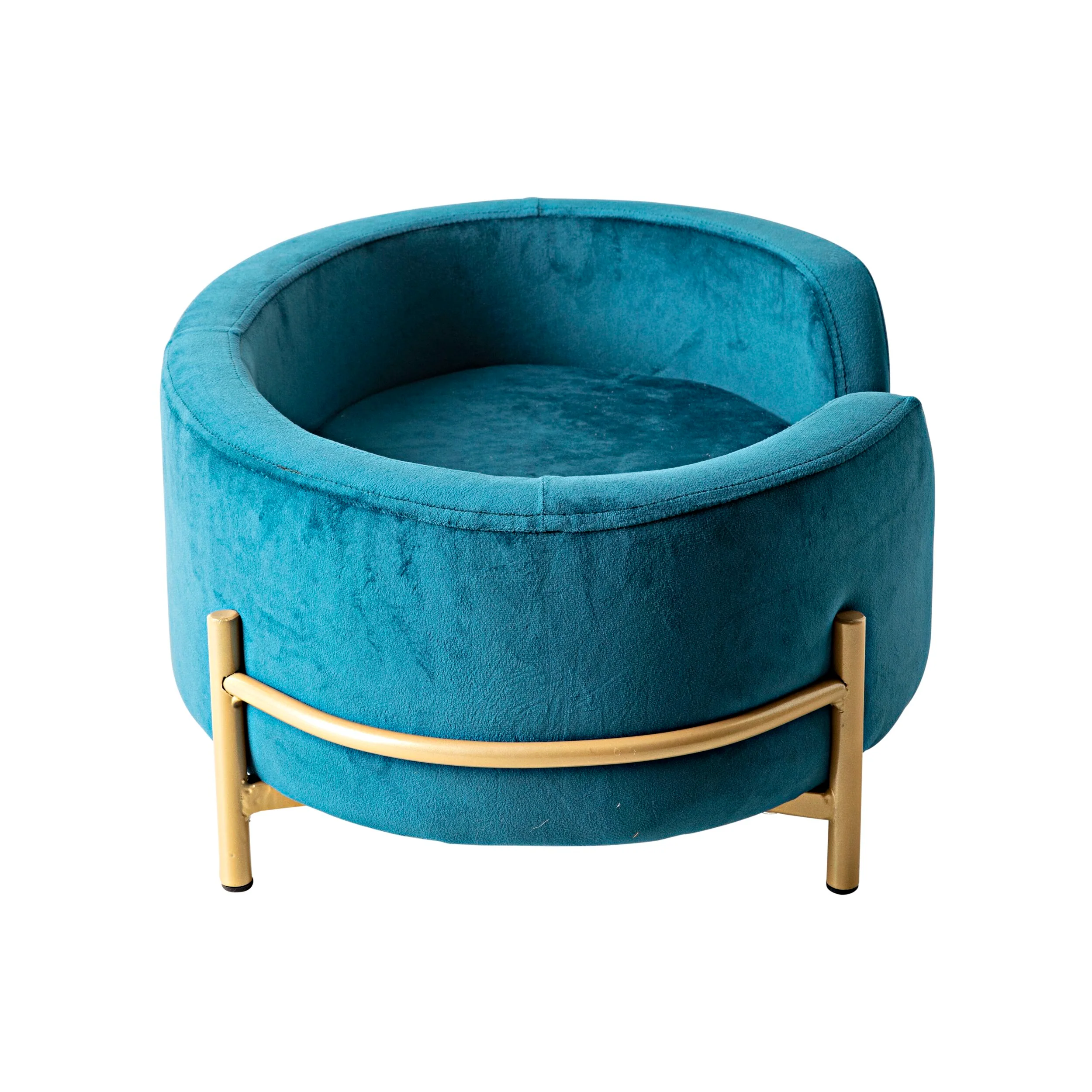Oval Velvet Pet Bed Teal Blue 64x41x24cm - Image 3