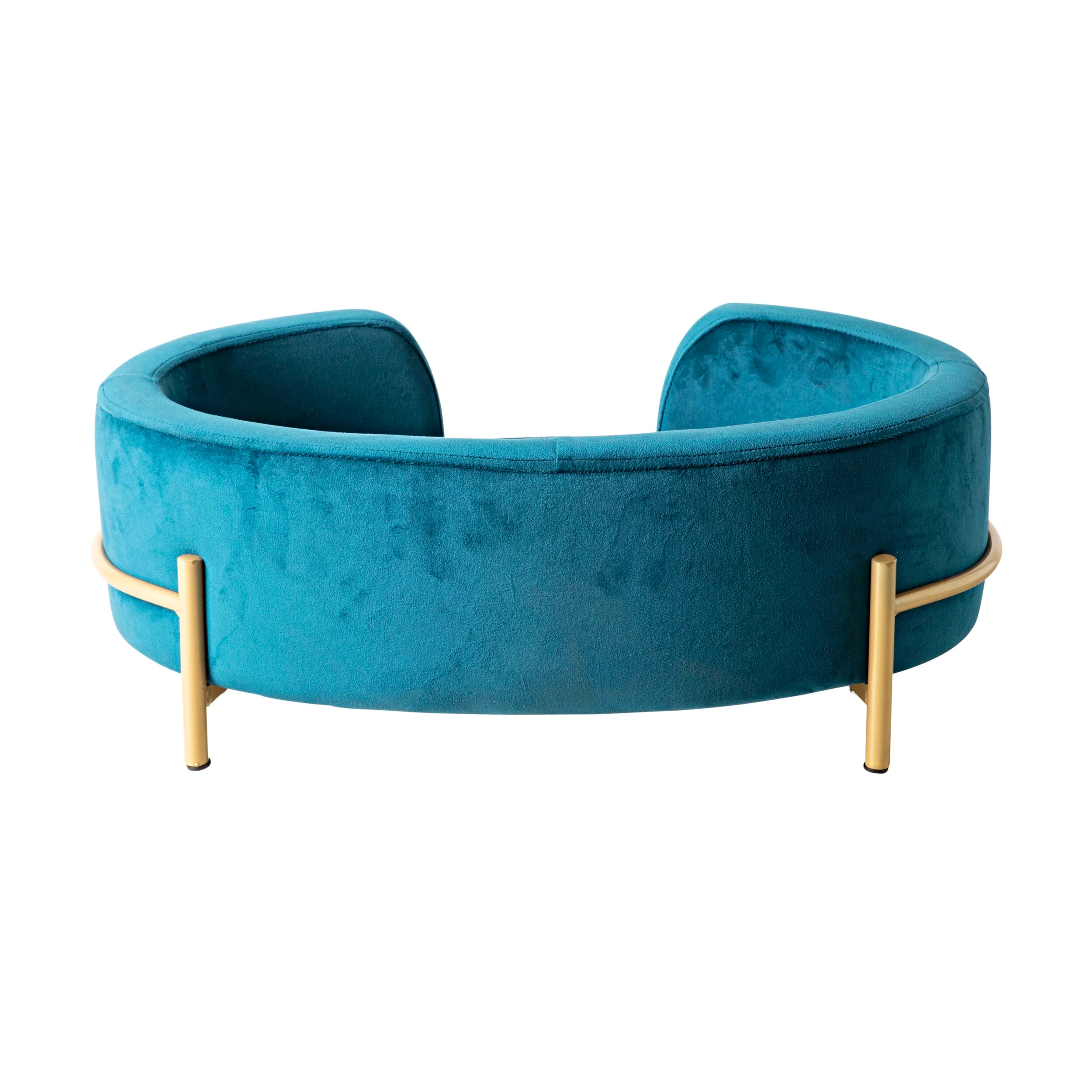 Oval Velvet Pet Bed Teal Blue 64x41x24cm - Image 4