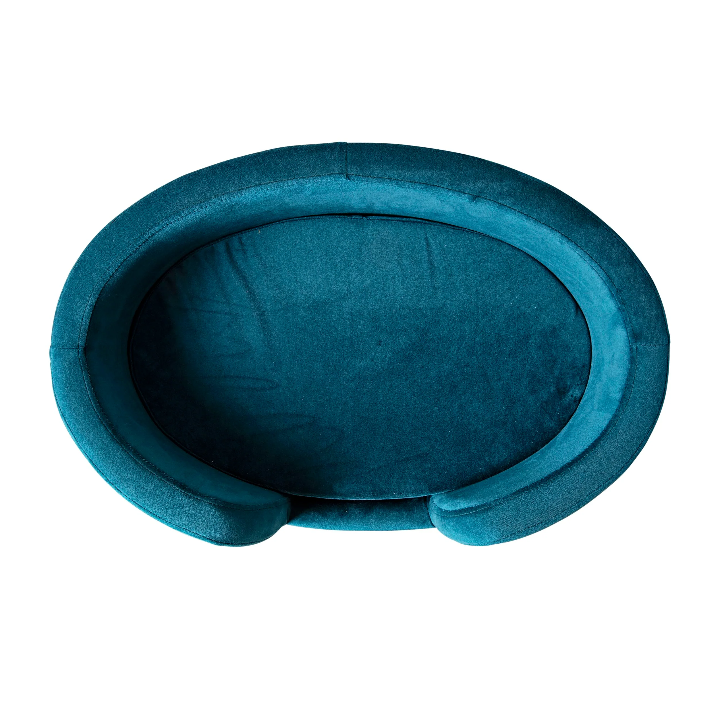 Oval Velvet Pet Bed Teal Blue 64x41x24cm - Image 5