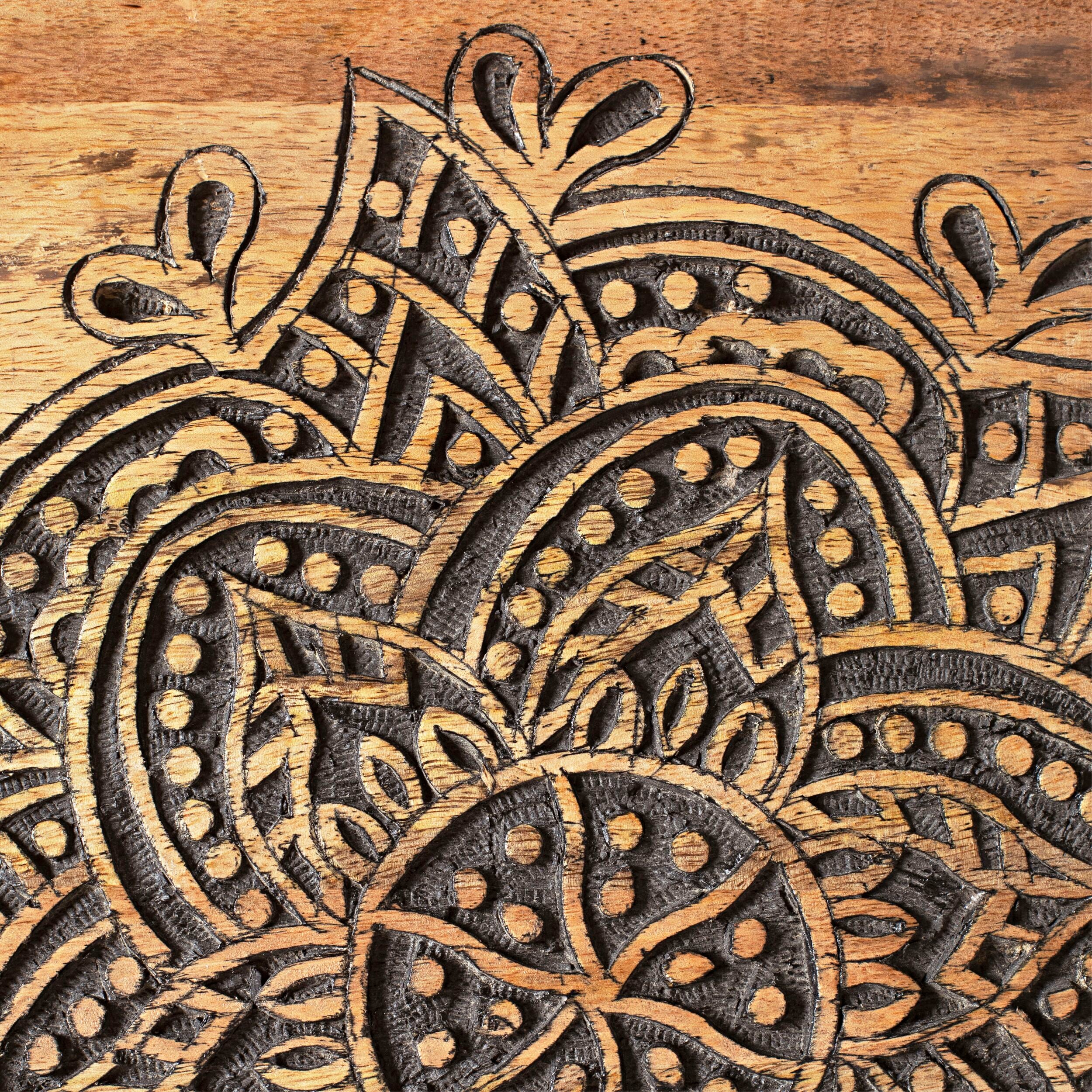 Parvani Carved Top Mango Wood Table 41x38x33cm - Image 4