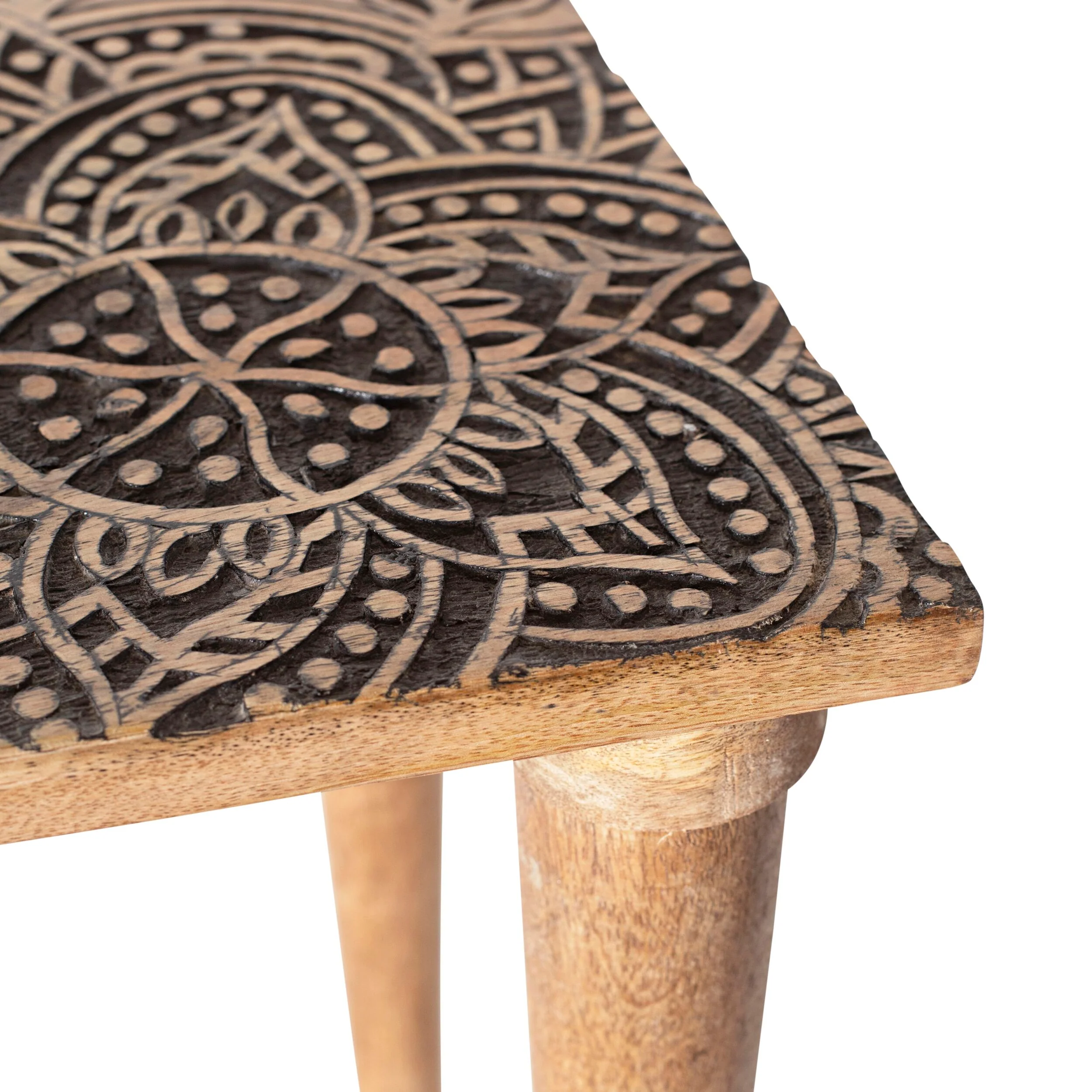 Parvani Carved Top Mango Wood Table 41x38x33cm - Image 5