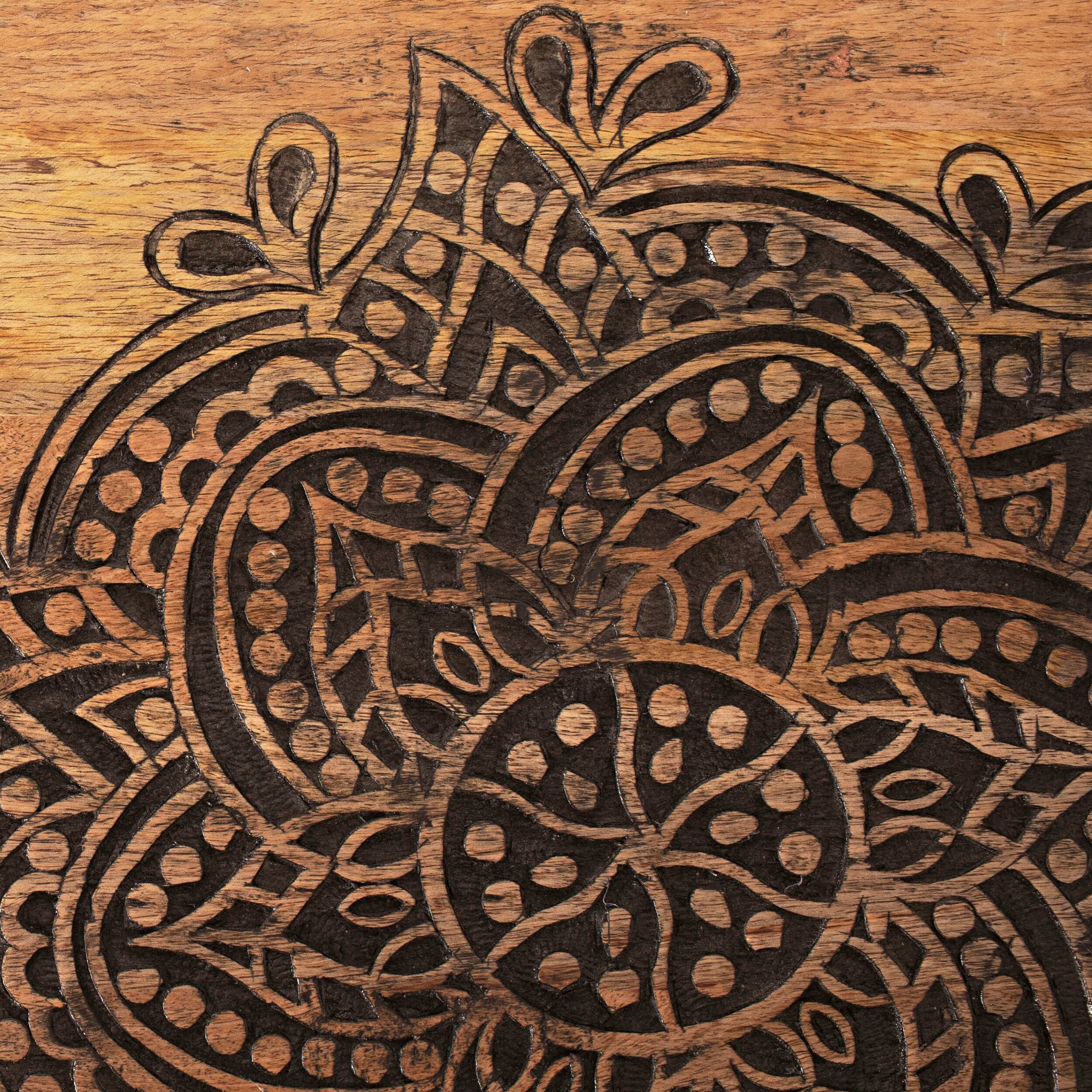 Parvani Carved Top Mango Wood Table 51x48x38cm - Image 4