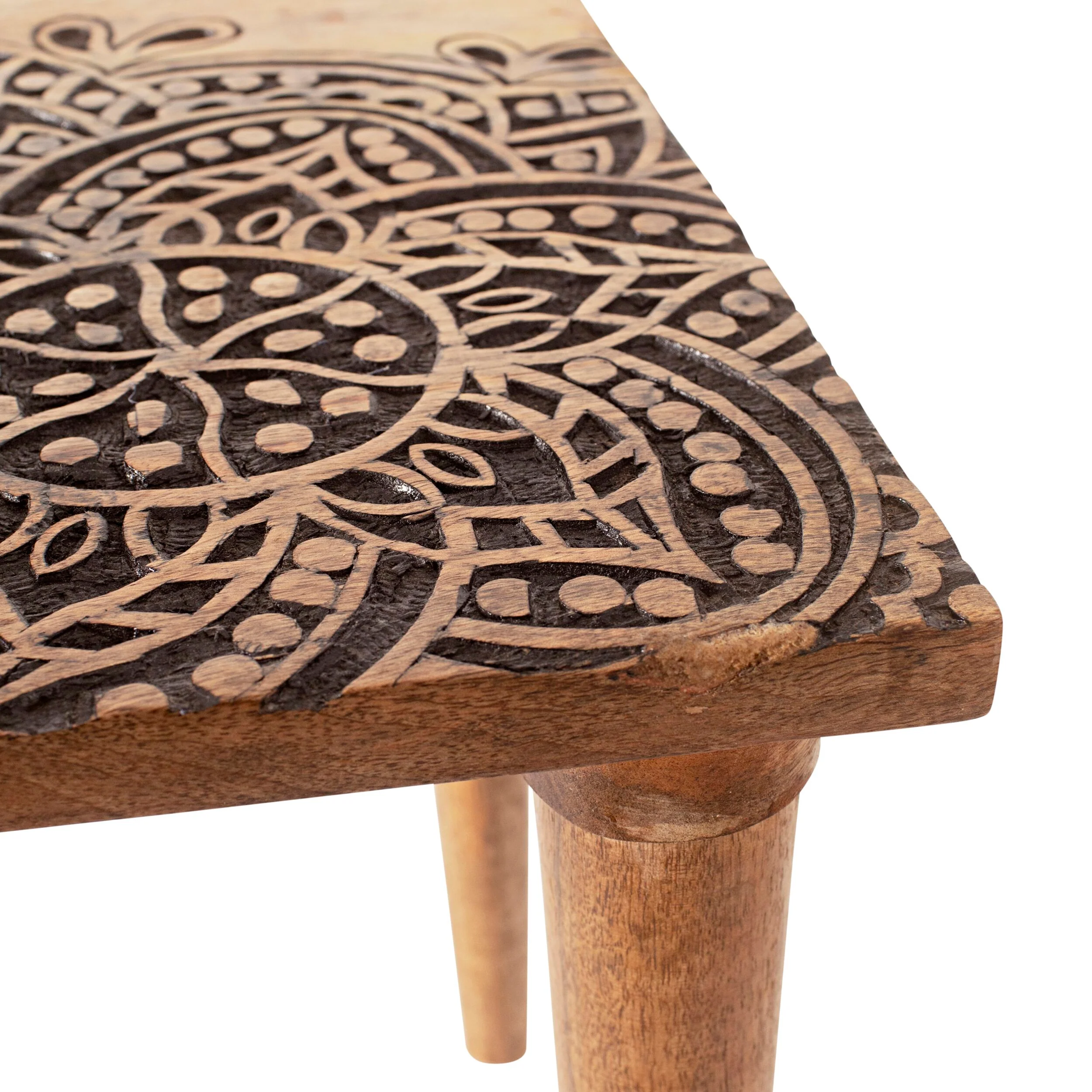 Parvani Carved Top Mango Wood Table 51x48x38cm - Image 5