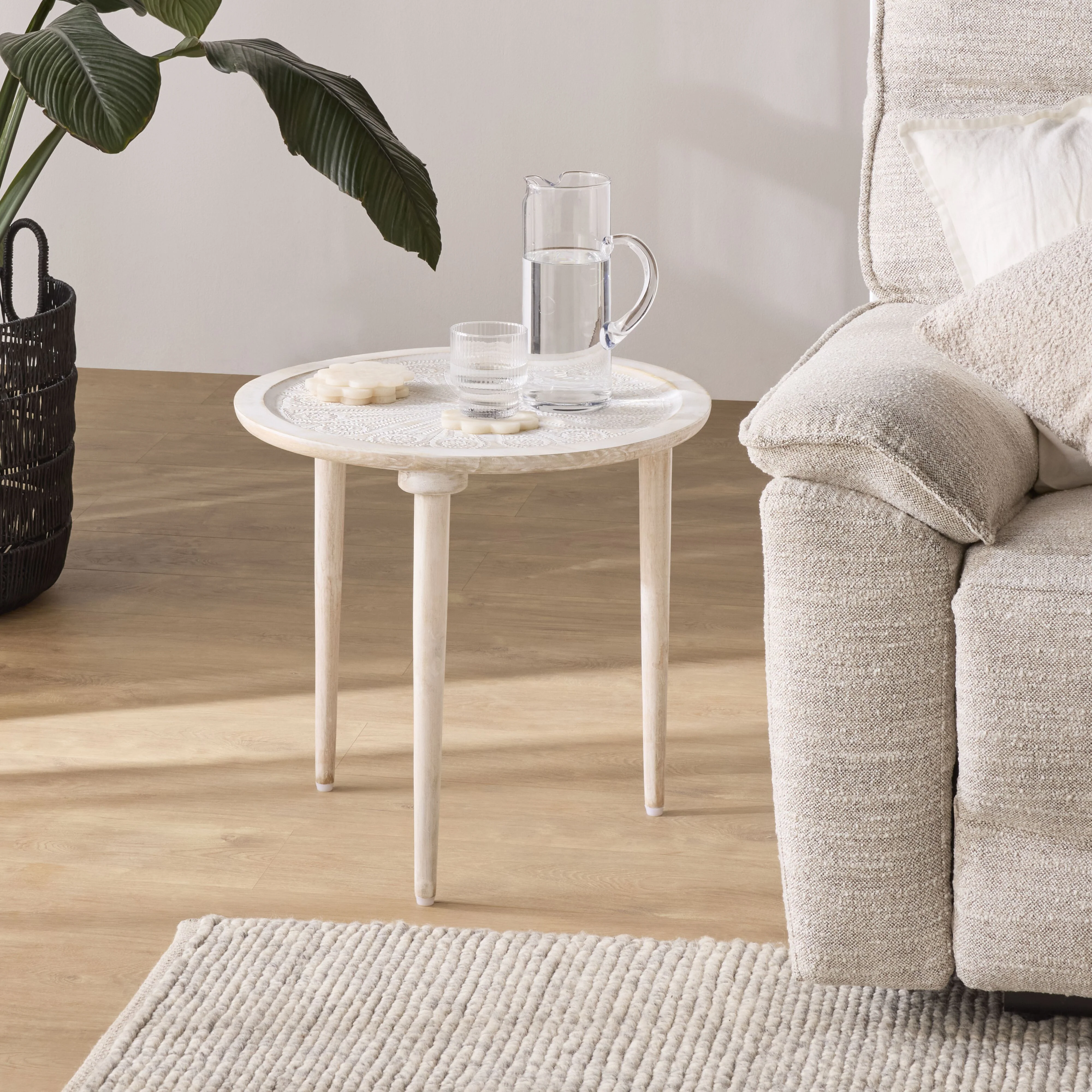 Pavan White Washed Wooden Side Table 48cm - Image 5