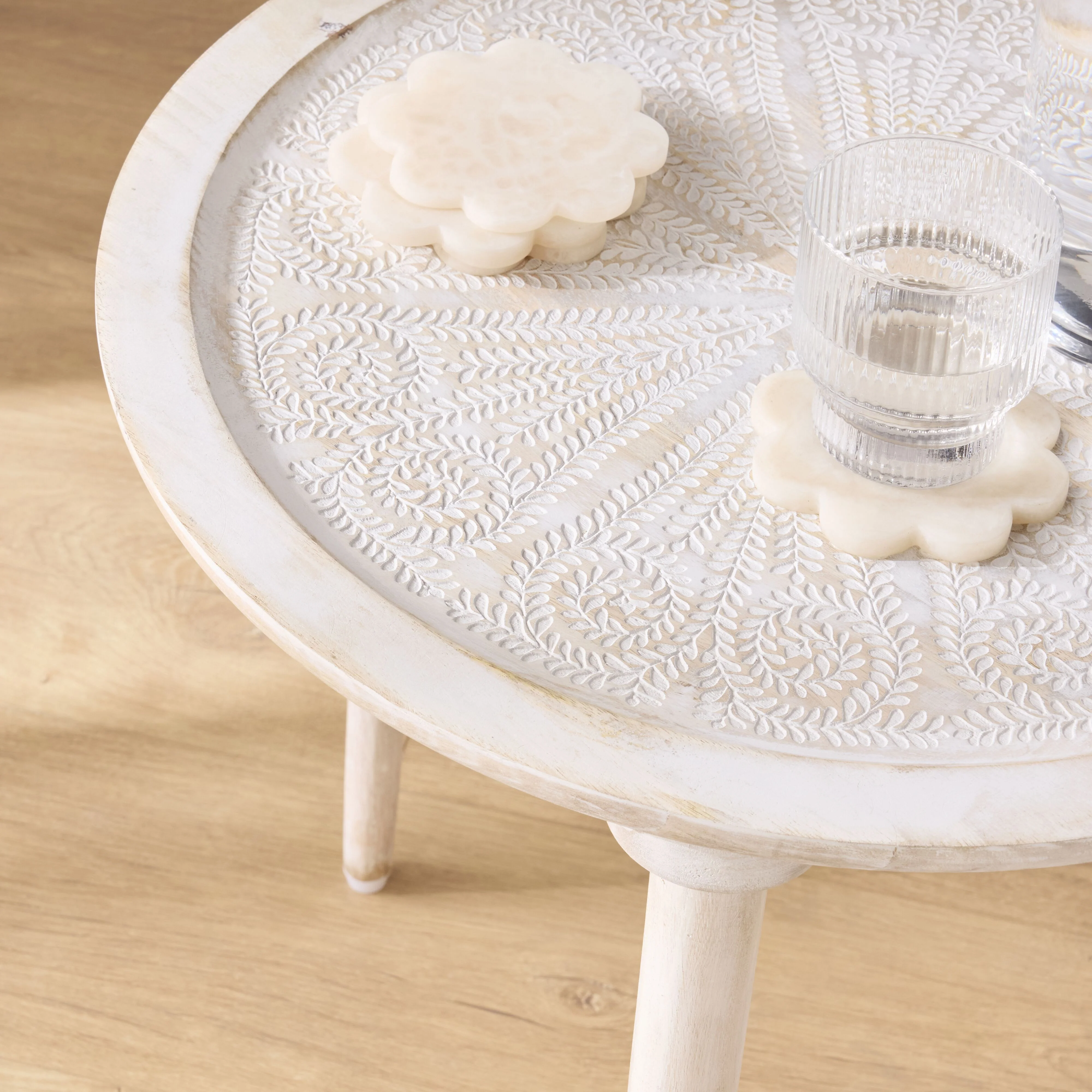 Pavan White Washed Wooden Side Table 48cm - Image 6