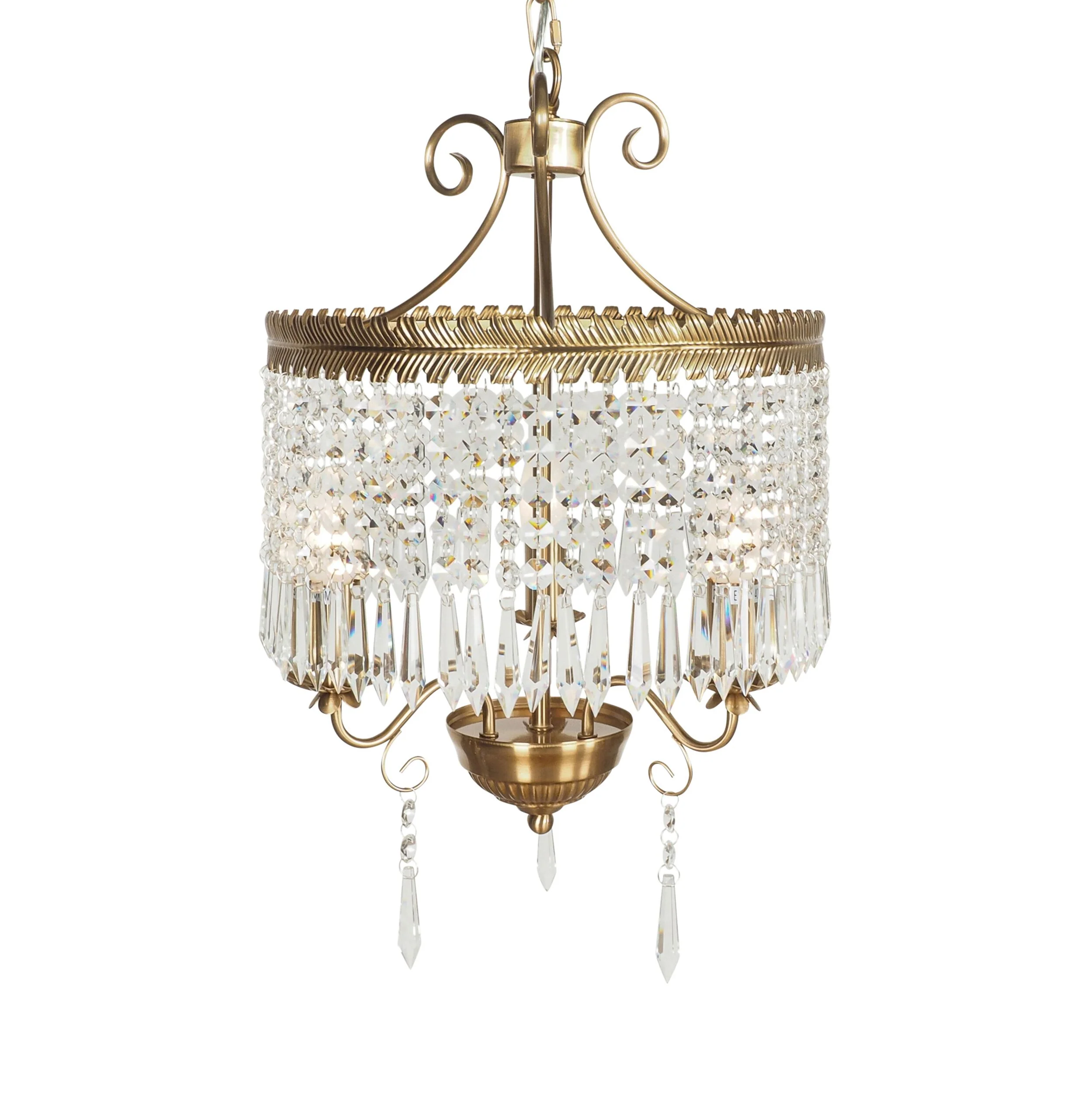 Phoenix Satin Brass 3 Light Crystal Glass Chandelier - Image 3