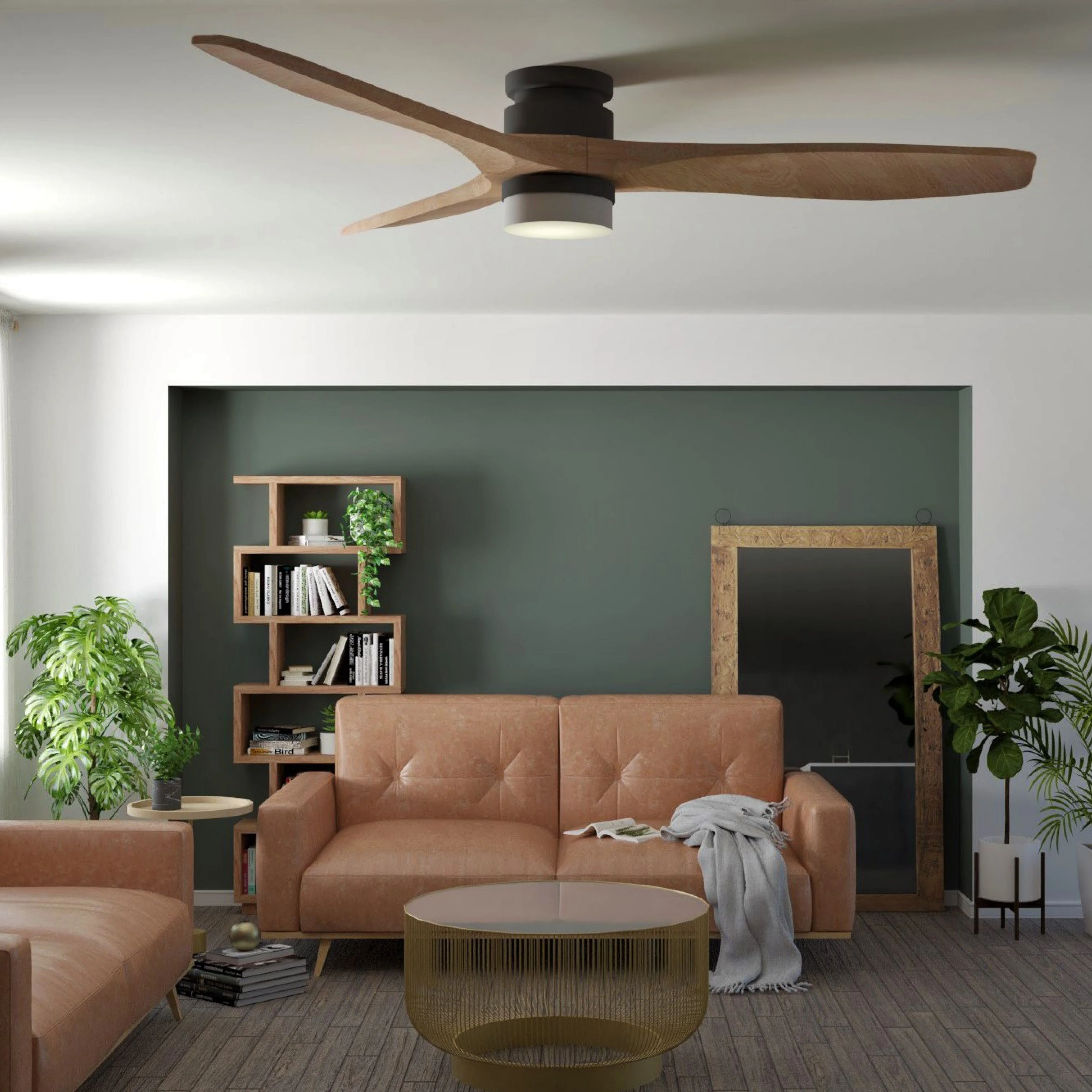 Portsea Hugger Indoor Ceiling Fan with LED Light & Remote - Black & Timber 112cm - Image 7