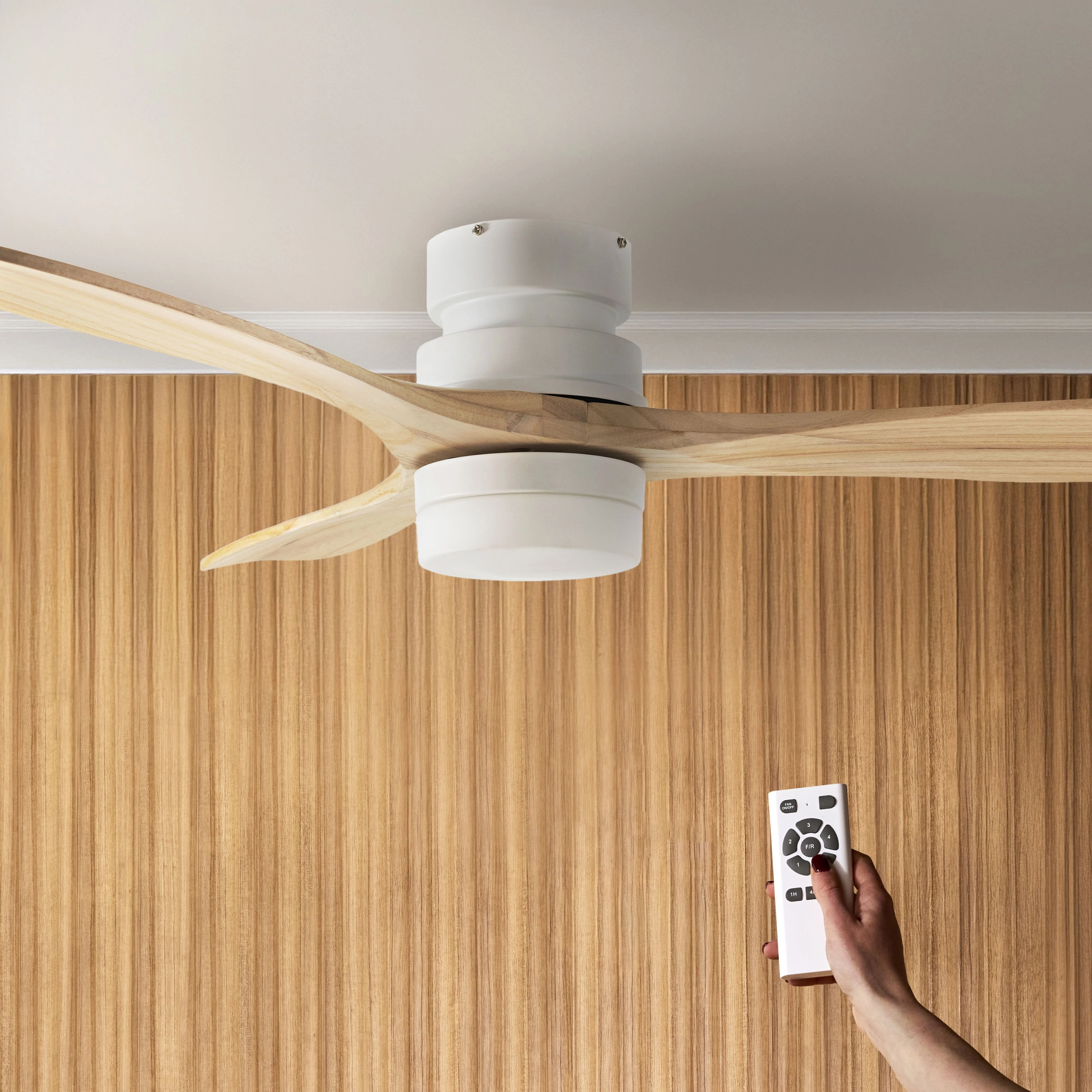 Portsea Hugger Indoor Ceiling Fan with LED Light & Remote - White & Timber 112cm - Image 7
