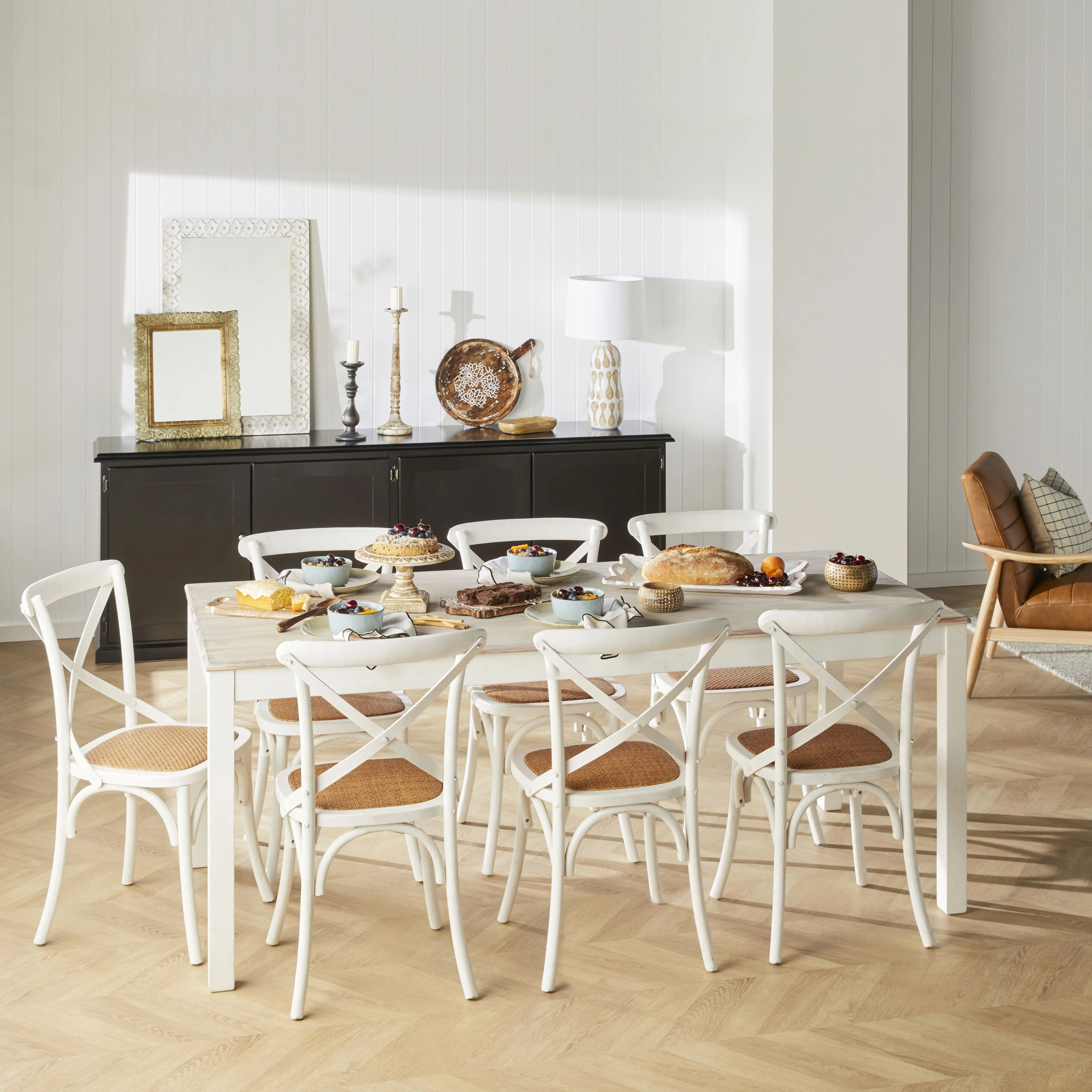 Provincial Cross Back Dining Chair Vintage White - Image 6