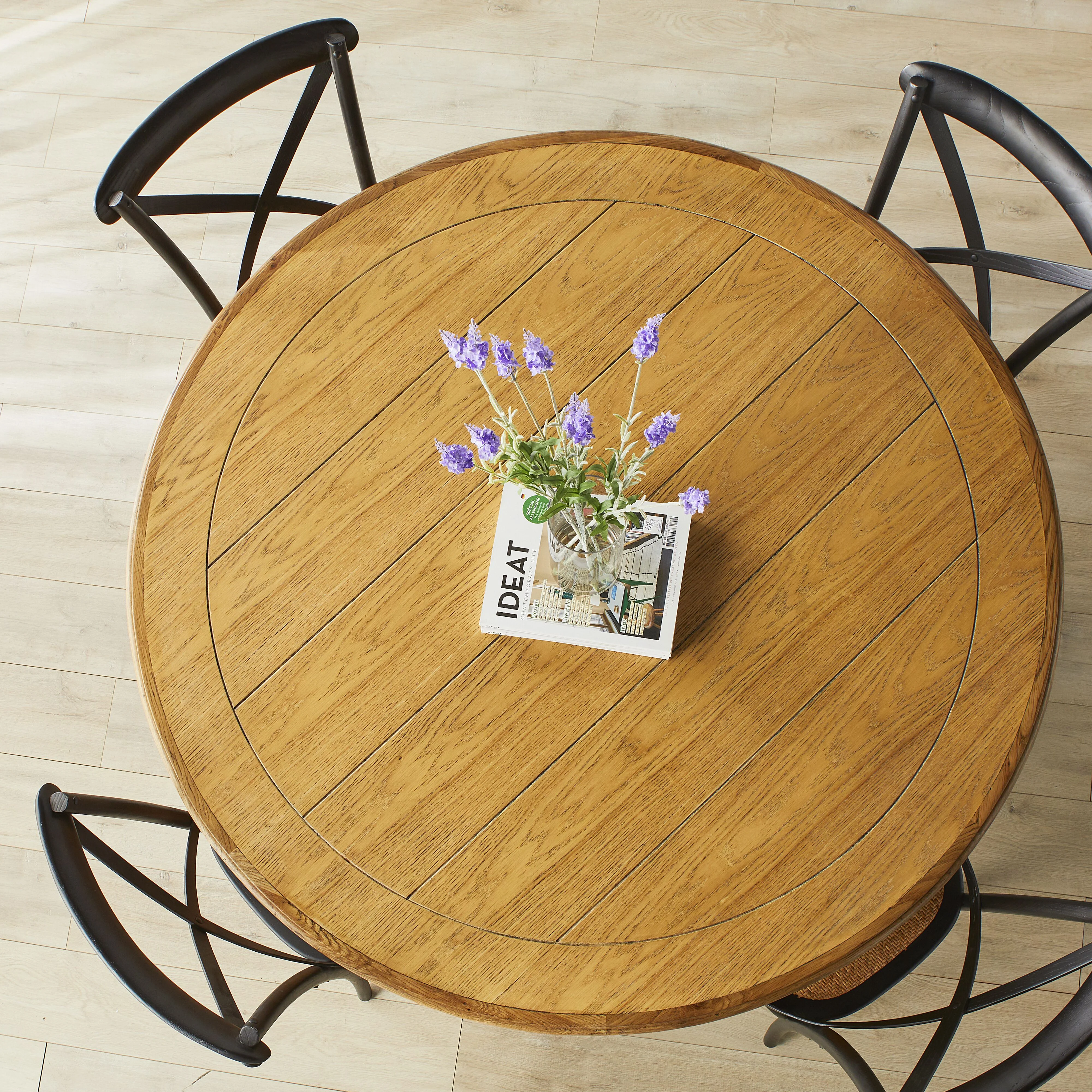 Provincial Oak Round Dining Table 140cm Distressed Black - Image 11