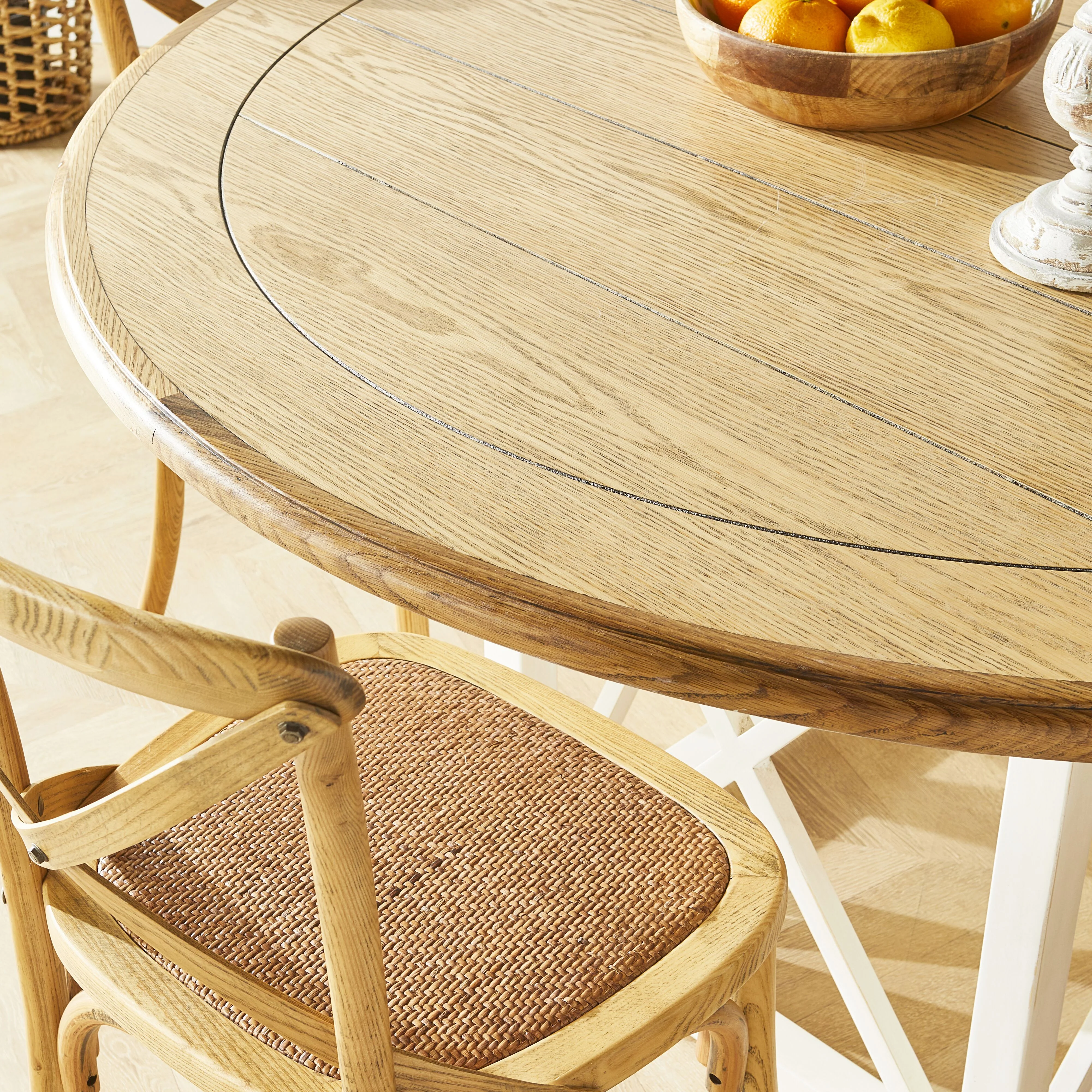 Provincial Oak Round Dining Table 140cm Distressed White - Image 10
