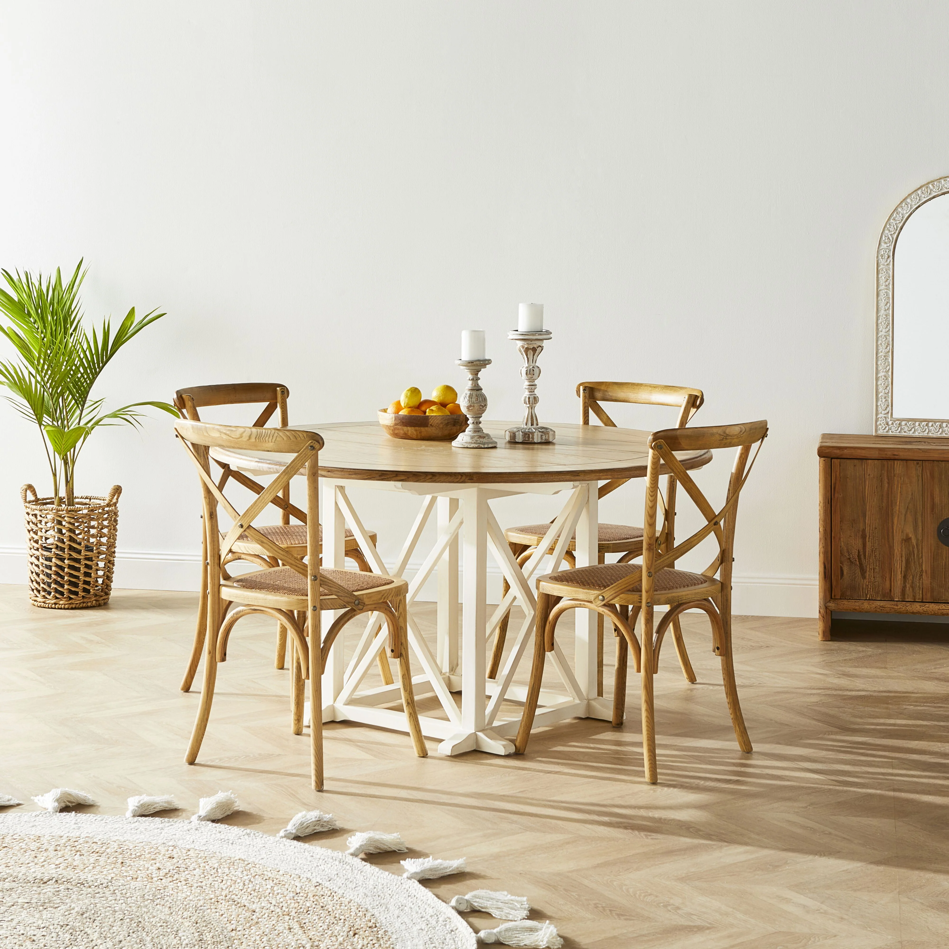 Provincial Oak Round Dining Table 140cm Distressed White - Image 7