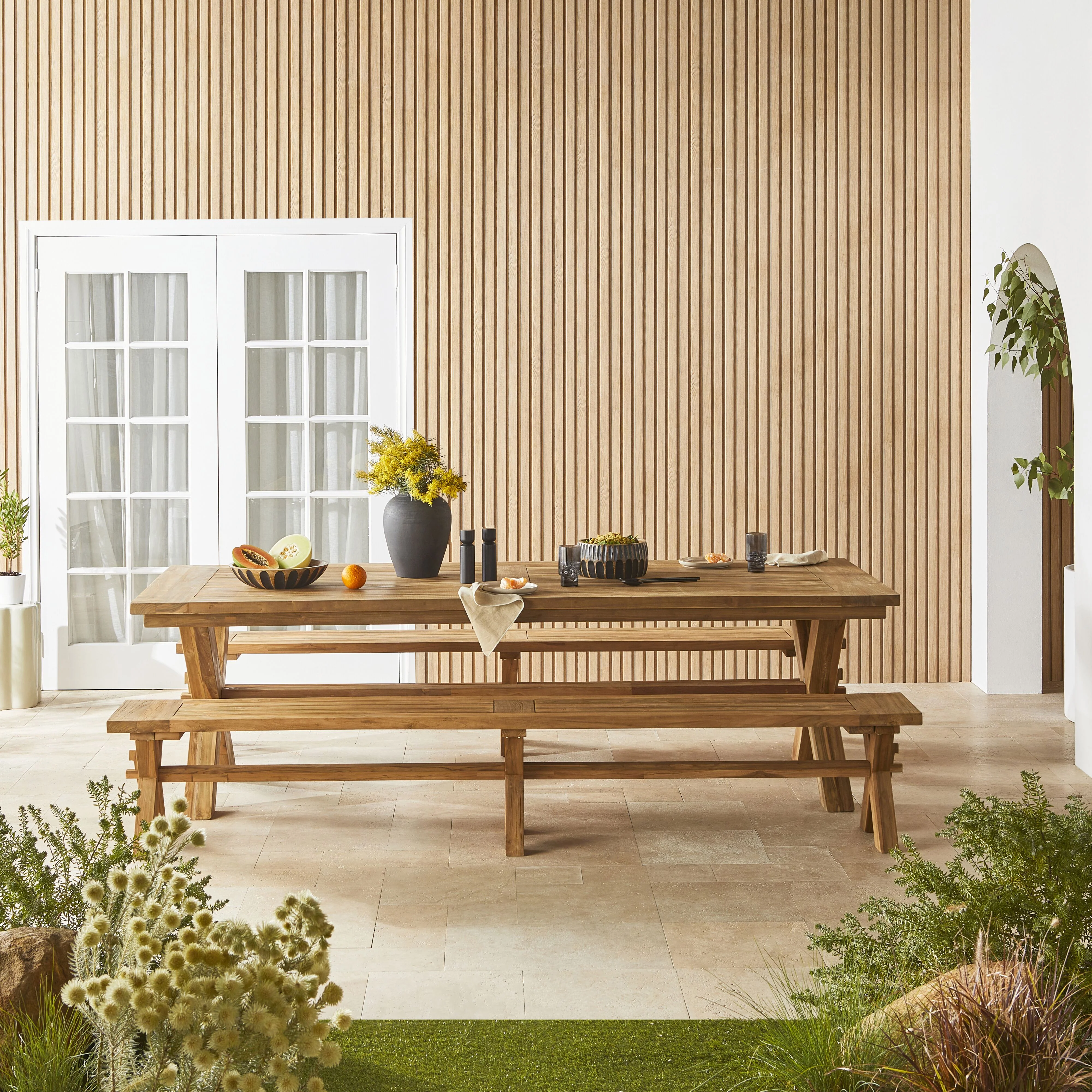 Reclaimed Teak Cross Bench 260cm - Image 13