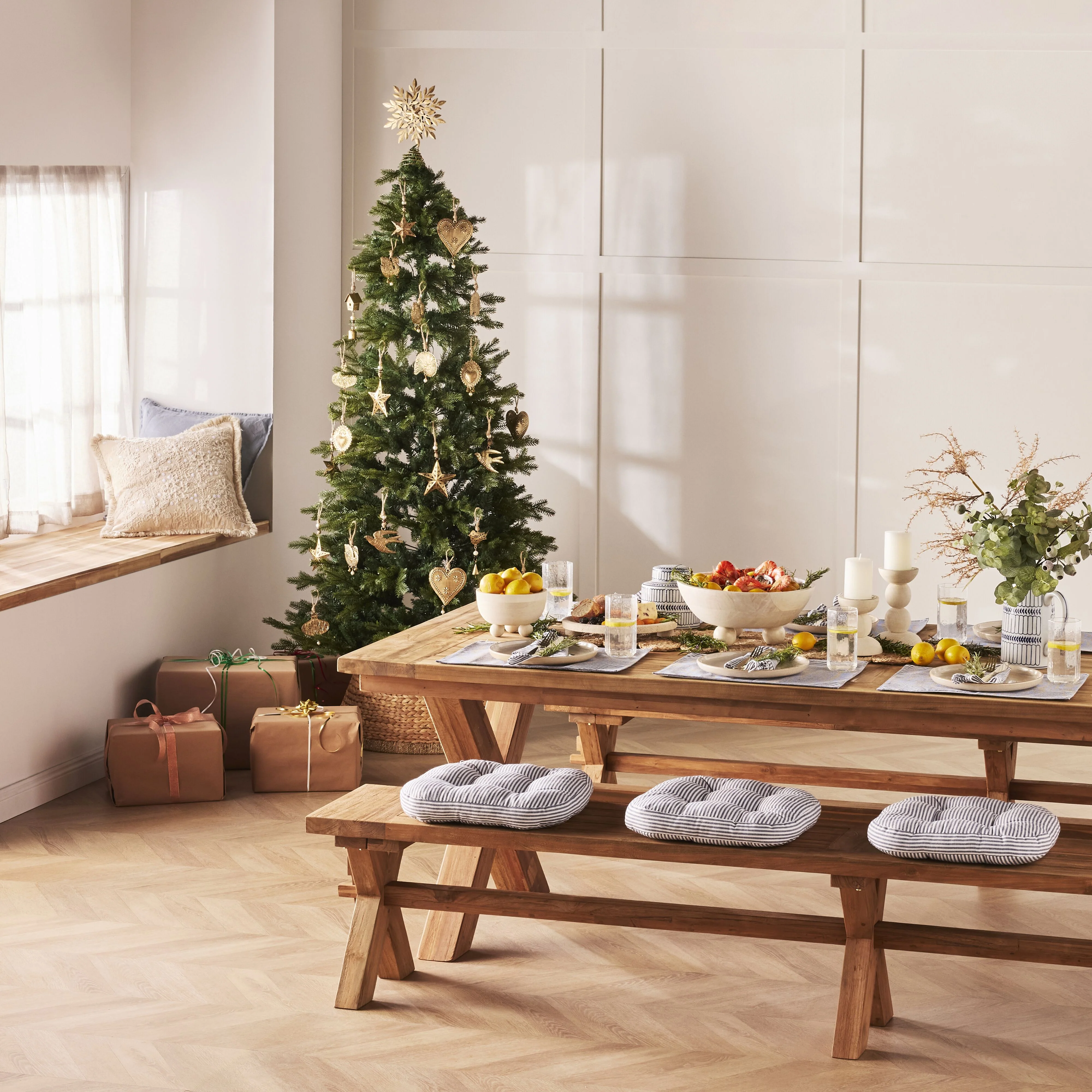 Reclaimed Teak Cross Leg Dining Table 260cm - Image 11