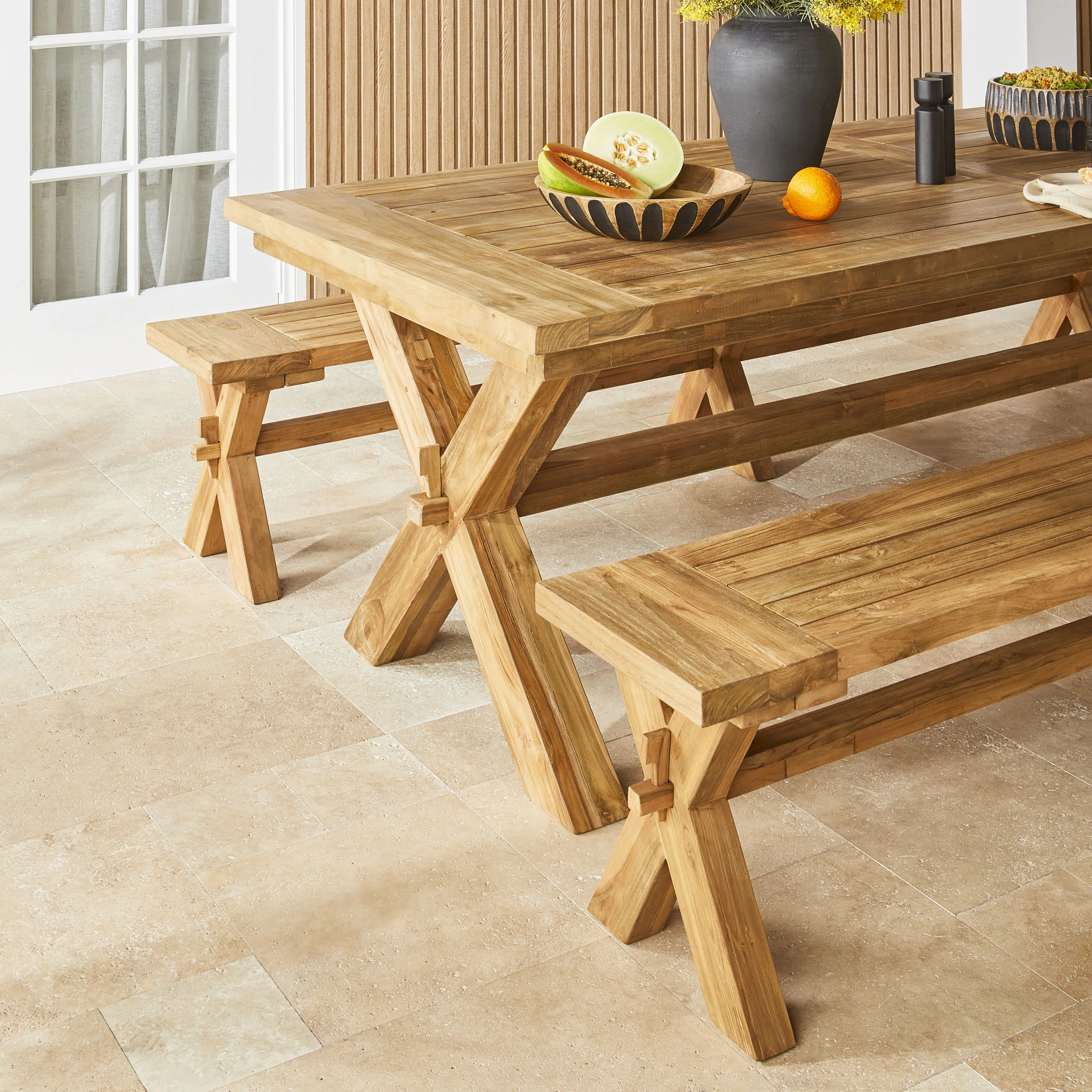 Reclaimed Teak Cross Leg Dining Table 260cm - Image 8