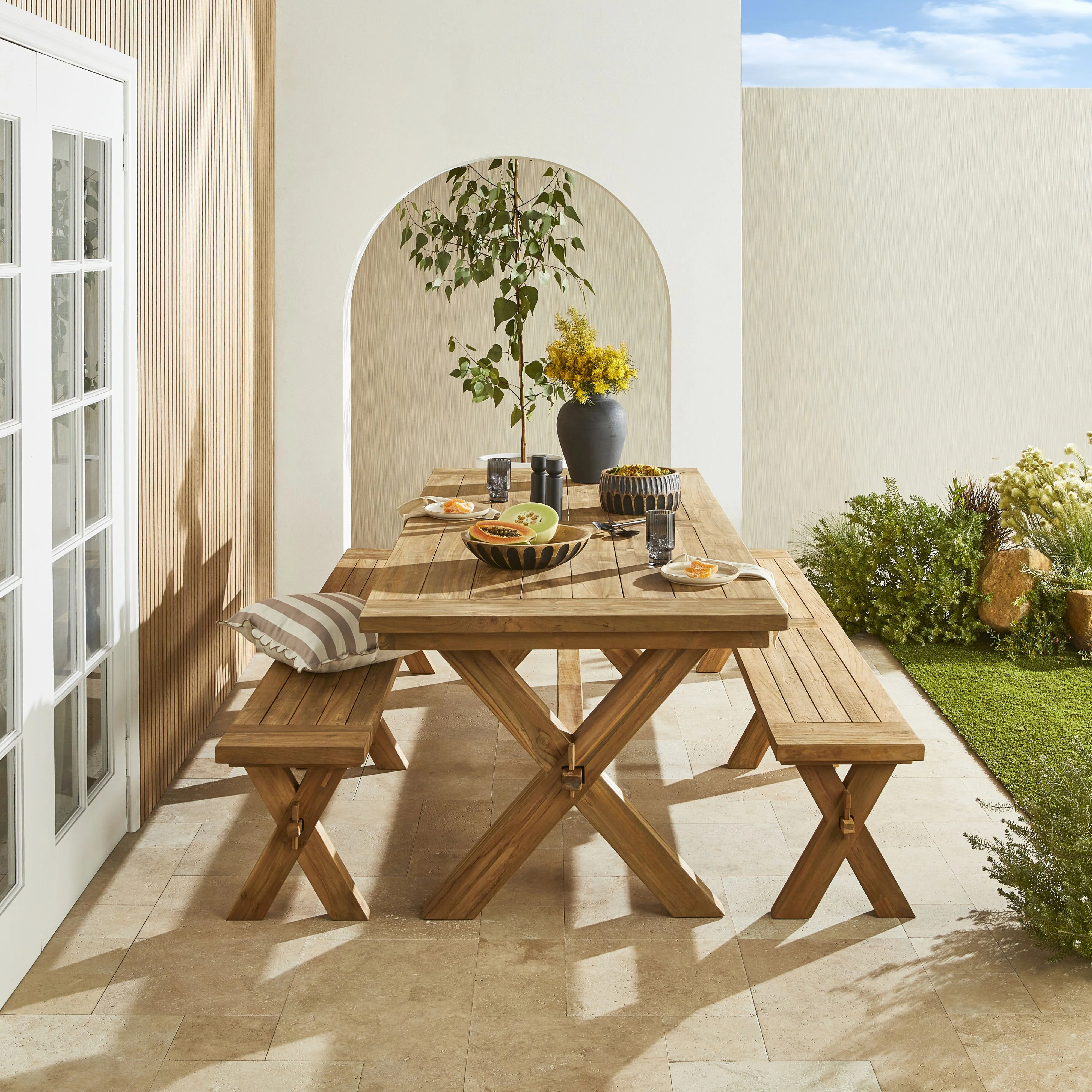 Reclaimed Teak Cross Leg Dining Table 260cm - Image 9