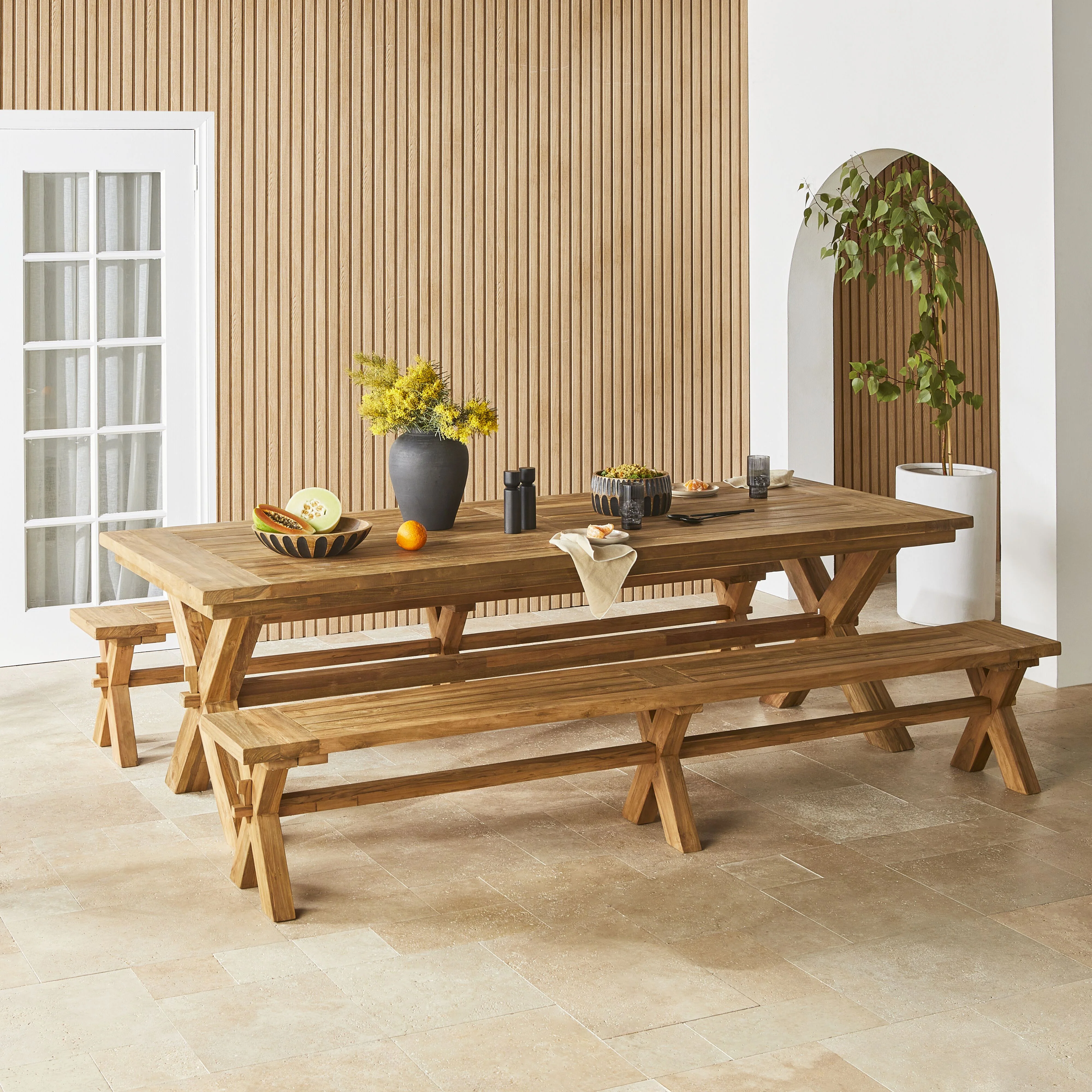 Reclaimed Teak Outdoor Dining Table 260cm - 3 Pce Package - Image 7