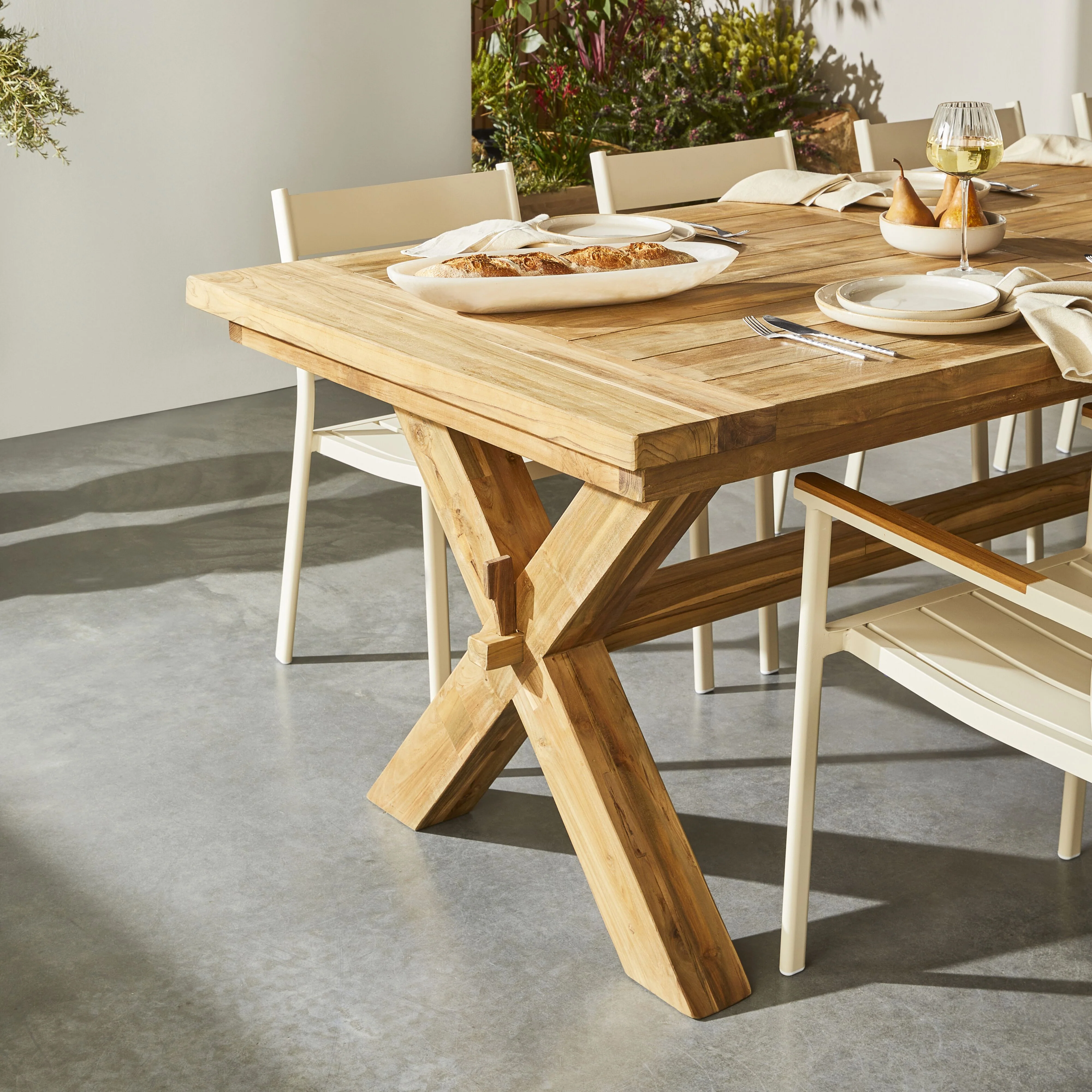 Reclaimed Teak Cross Leg Dining Table 320cm - Image 11