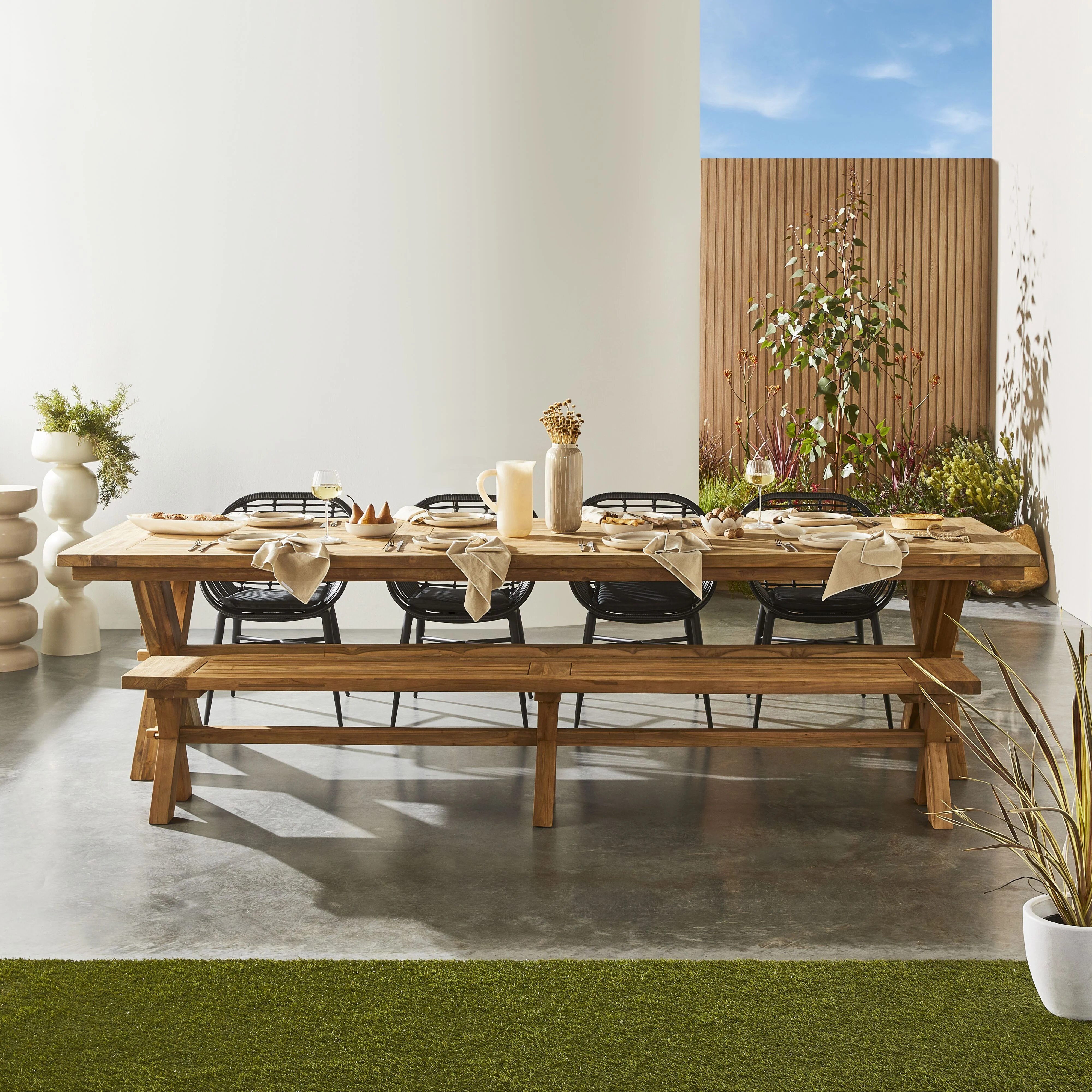 Reclaimed Teak Cross Leg Dining Table 320cm - Image 6