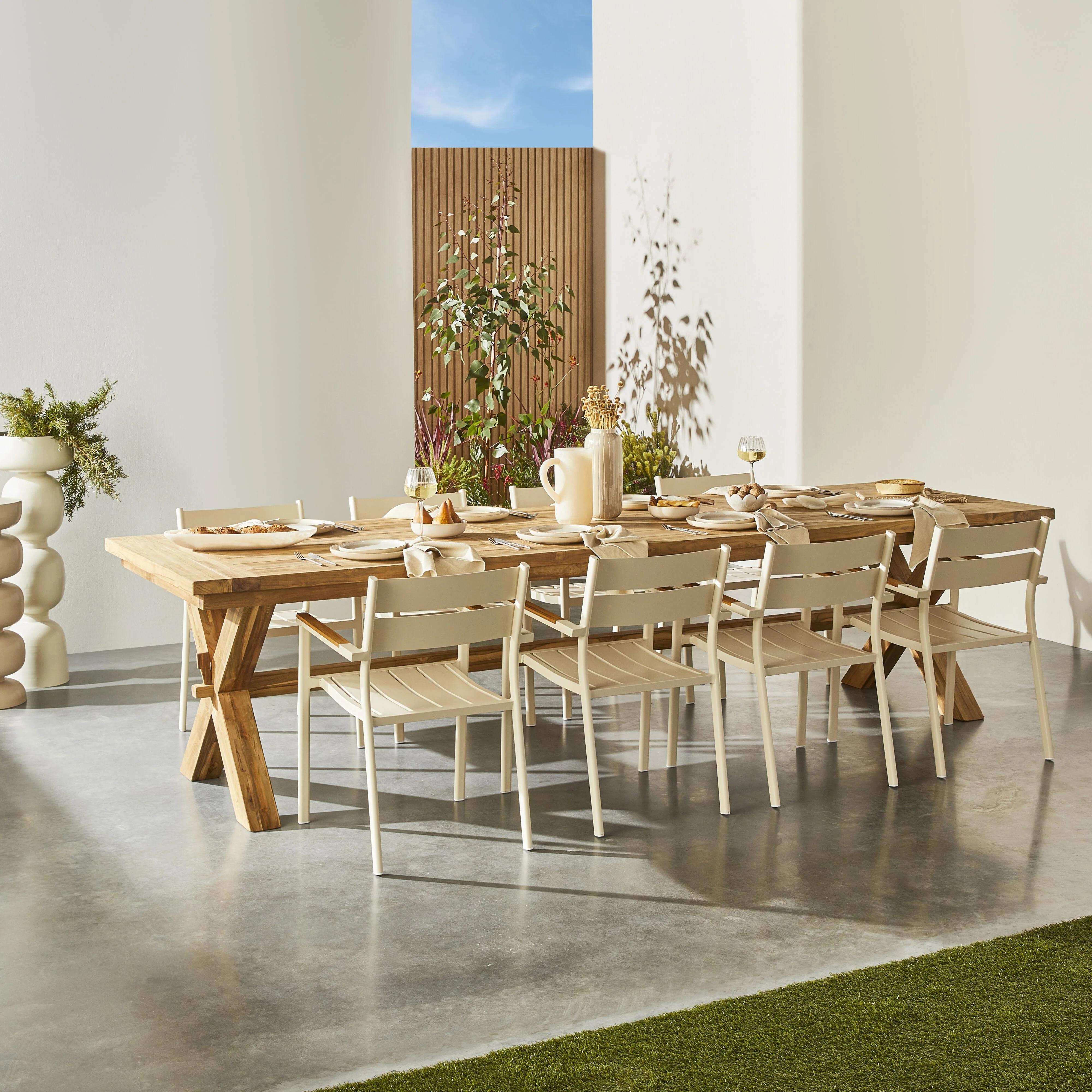 Reclaimed Teak Cross Leg Dining Table 320cm - Image 8