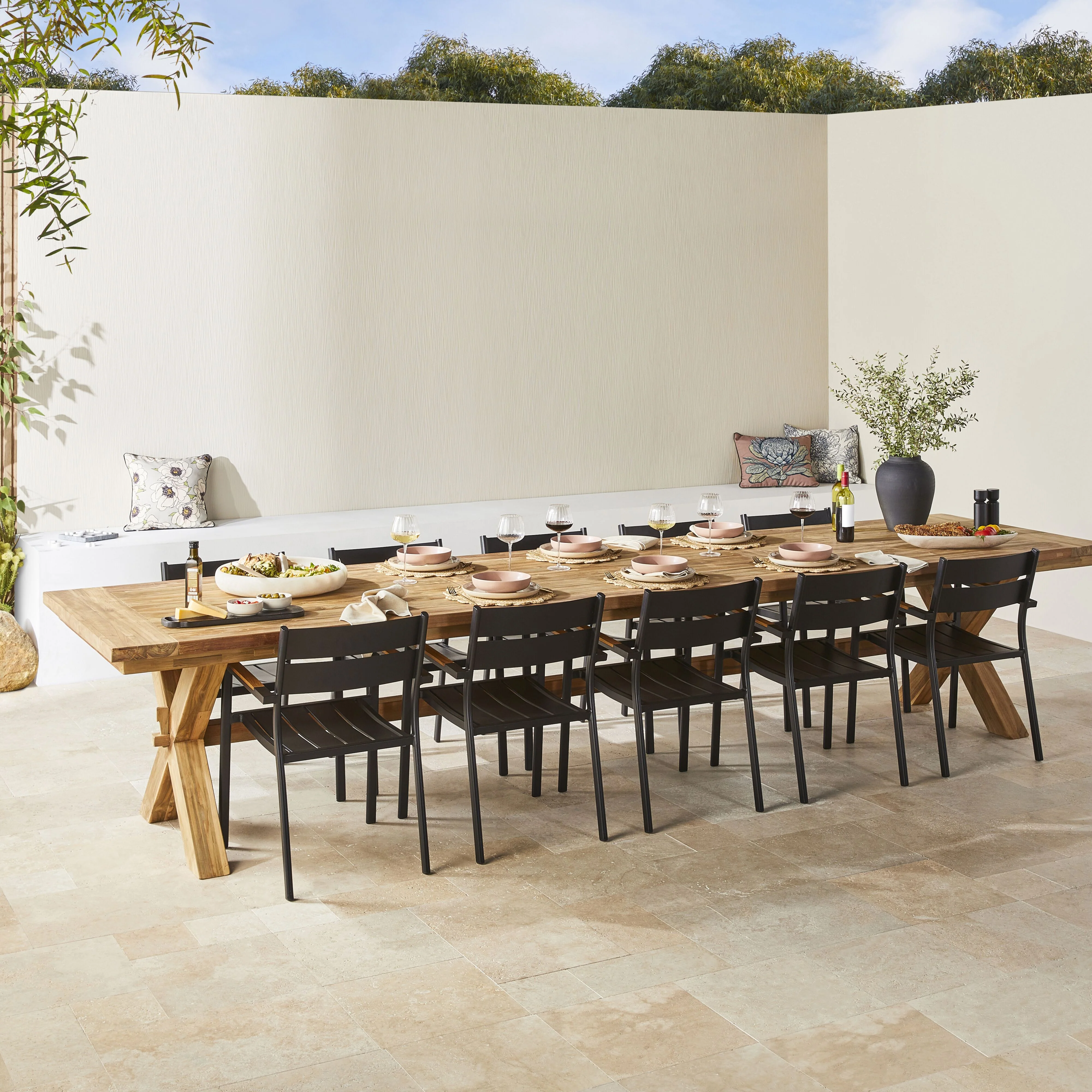 Reclaimed Teak Cross Leg Dining Table 400cm - Image 7